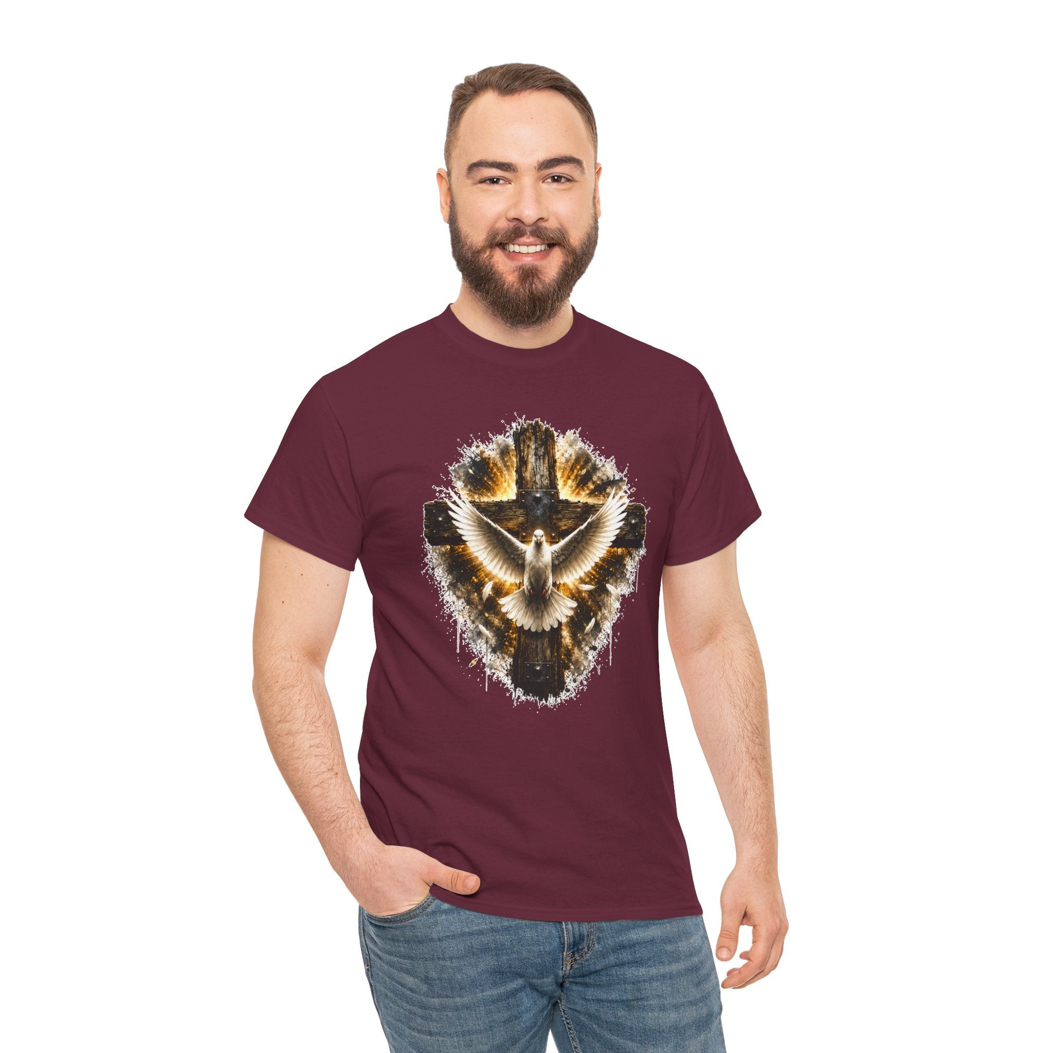 Christian Dove Cross T-Shirt | Holy Spirit Shirt | Faith Graphic Tee | Religious Gift | Bible Believer Shirt | Unisex Christian Tee