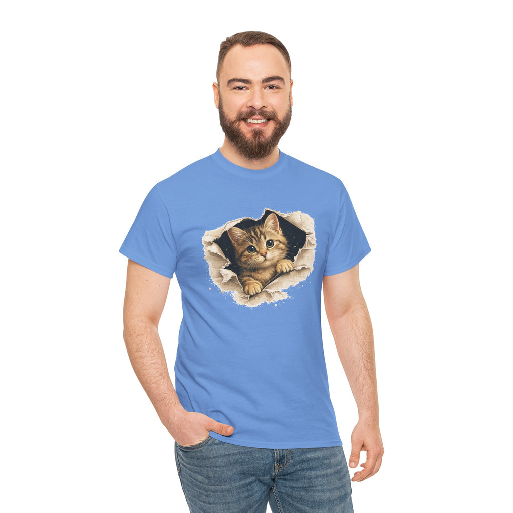 Cat Peeking Through Hole T-Shirt — Cute Kitten Graphic Tee