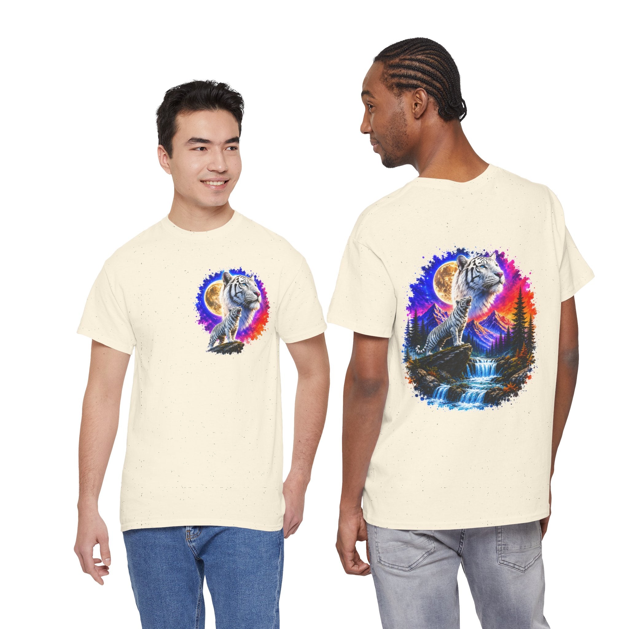 White Tiger Moon T-Shirt | Colorful Wildlife Graphic Tee | Big Cat Lover Gift | Unisex Nature Shirt