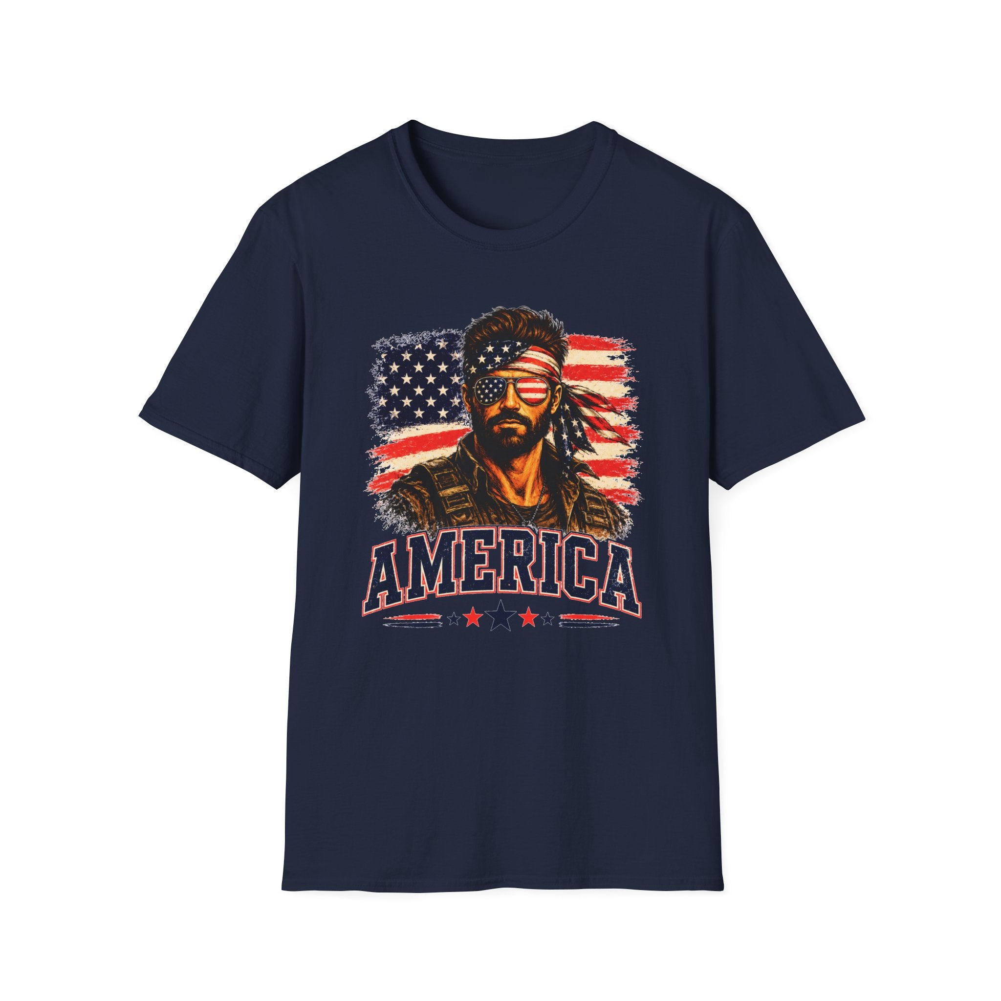 Patriotic Bandana Man T-Shirt — USA Flag Graphic Tee ("America")