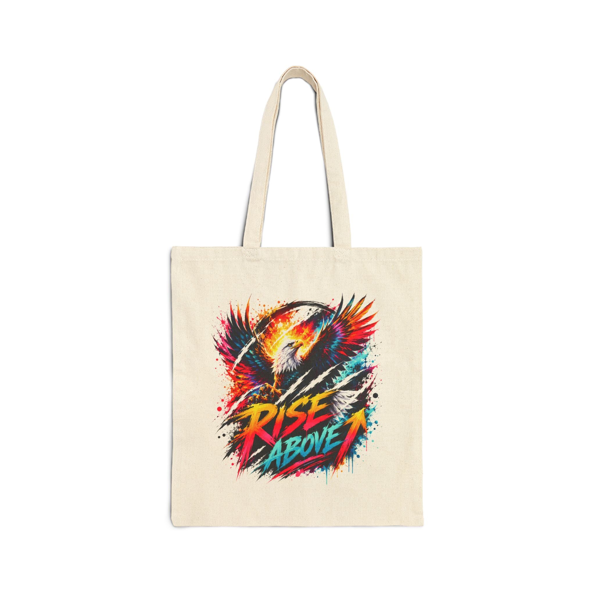 Rise Above Eagle Tote Bag | Colorful Eagle Canvas Tote | Motivational Reusable Shopping Bag | Unisex Graphic Tote | Gift for Eagle Lovers