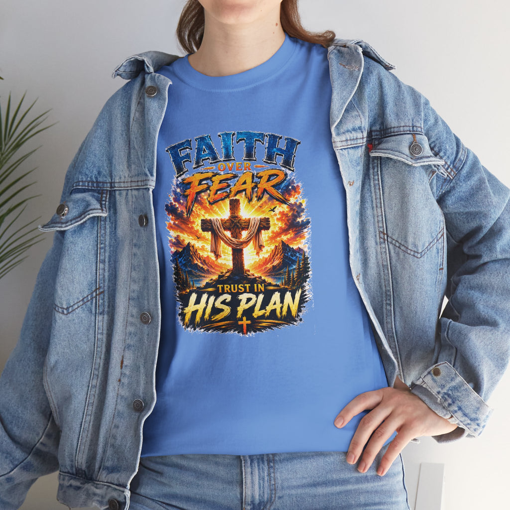 Faith Over Fear Christian T-Shirt | Trust in His Plan Cross Graphic Tee | Religious Unisex Shirt | Christian Gift