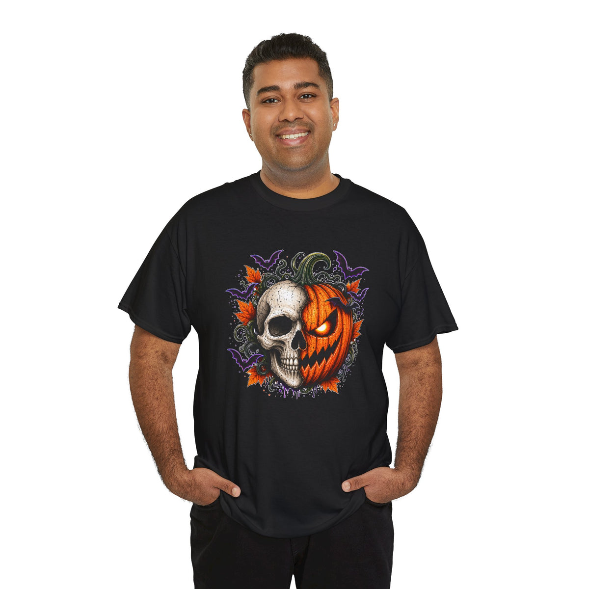 Halloween Skull Pumpkin T-Shirt, Spooky Jack O Lantern Graphic Tee, Unisex Halloween Shirt, Gothic Fall Tee