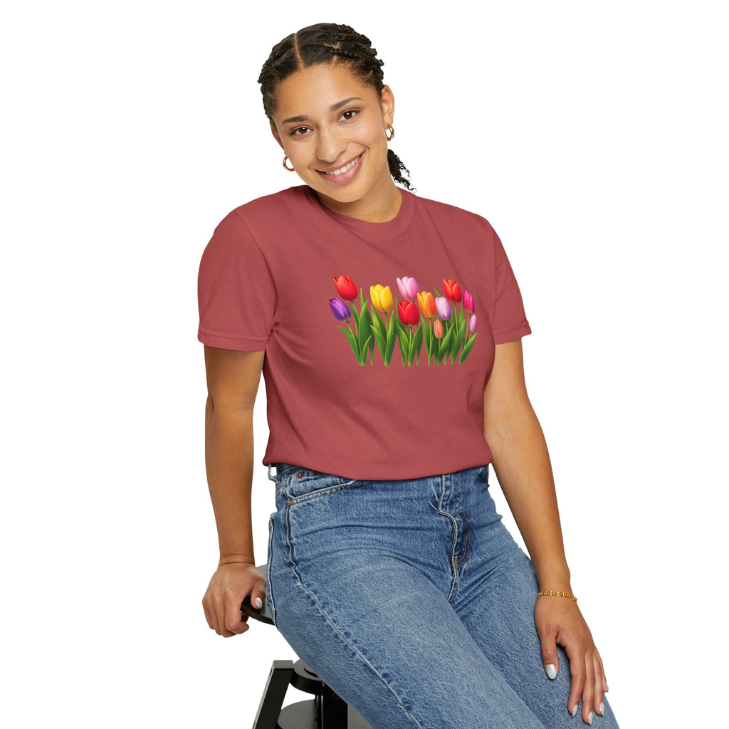 Colorful Tulip Shirt, Floral T-Shirt for Women, Botanical Graphic Tee, Spring Garden Shirt, Comfort Colors Tee
