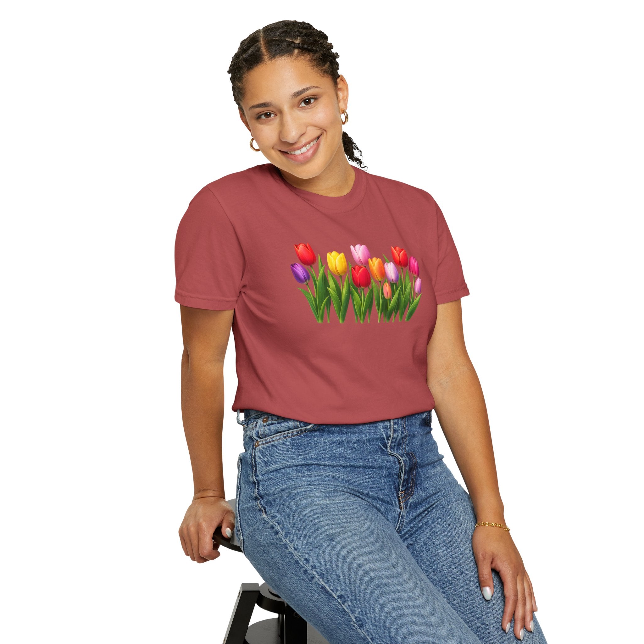 Colorful Tulip Shirt, Floral T-Shirt for Women, Botanical Graphic Tee, Spring Garden Shirt, Comfort Colors Tee