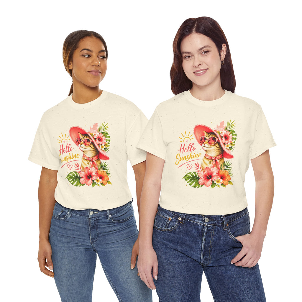 Hello Sunshine Cat Shirt | Cute Floral Cat T-Shirt | Tropical Summer Kitty Tee | Cat Lover Gift | Cute Women's Graphic Tee
