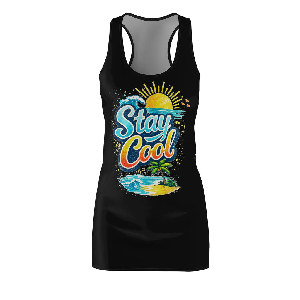 Stay Cool Racerback Dress — Tropical Beach Graphic Sundress