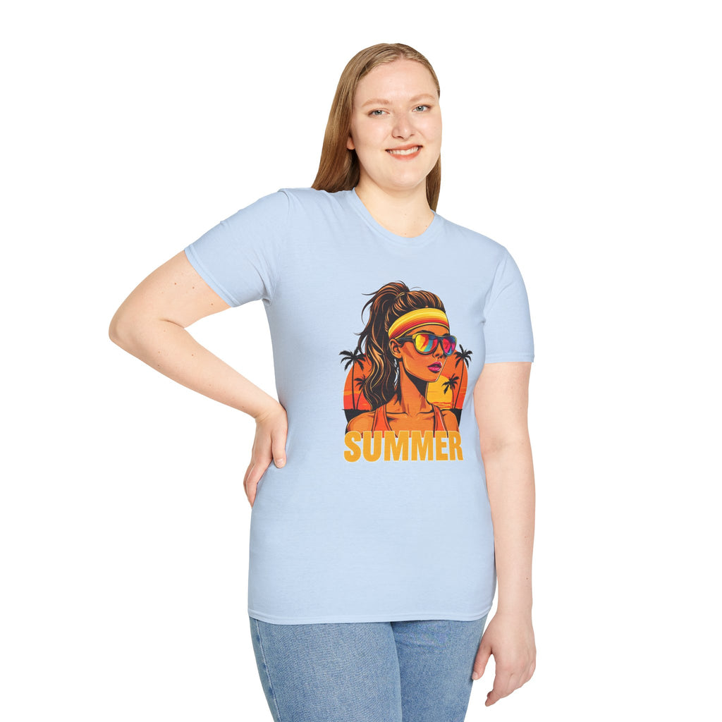 Summer Retro Graphic T-Shirt — 'SUMMER' Beach Babe Palm Tree Tee