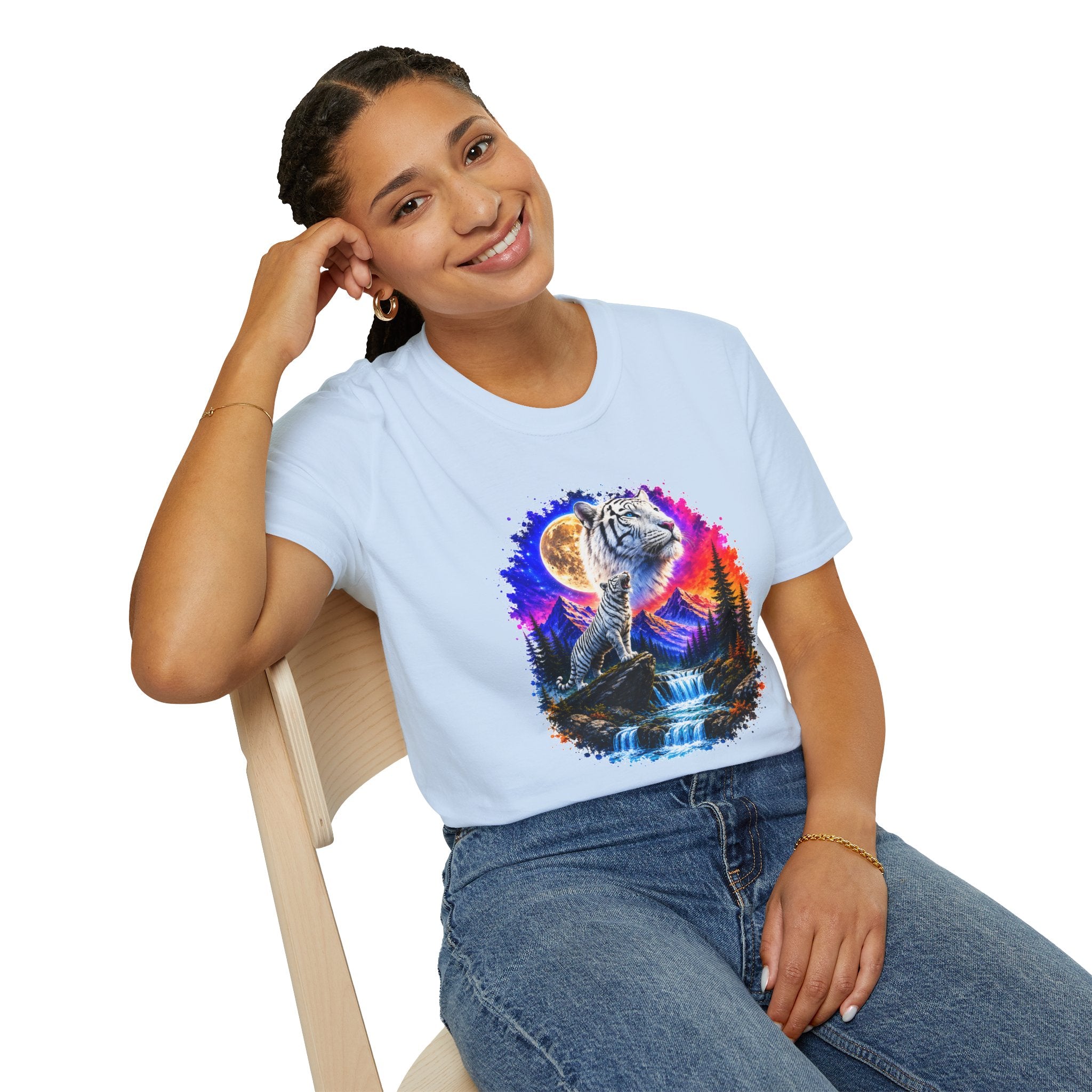 White Tiger Moon T-Shirt | Colorful Wildlife Graphic Tee | Big Cat Lover Gift | Nature Shirt