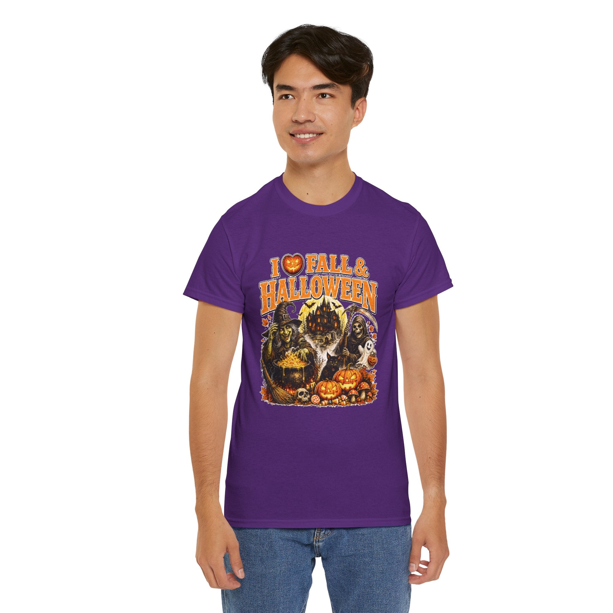 I Love Fall & Halloween T-Shirt | Vintage Halloween Shirt | Spooky Pumpkin Witch Tee | Cute Fall Graphic Tee | Autumn Lover Gift