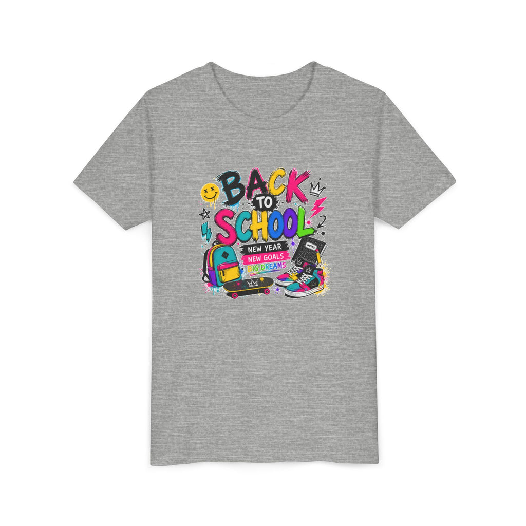 Back to School Youth T-Shirt | First Day of School Shirt | Backpack Sneakers Graphic Tee | Boys Girls School Tee | Student Gift