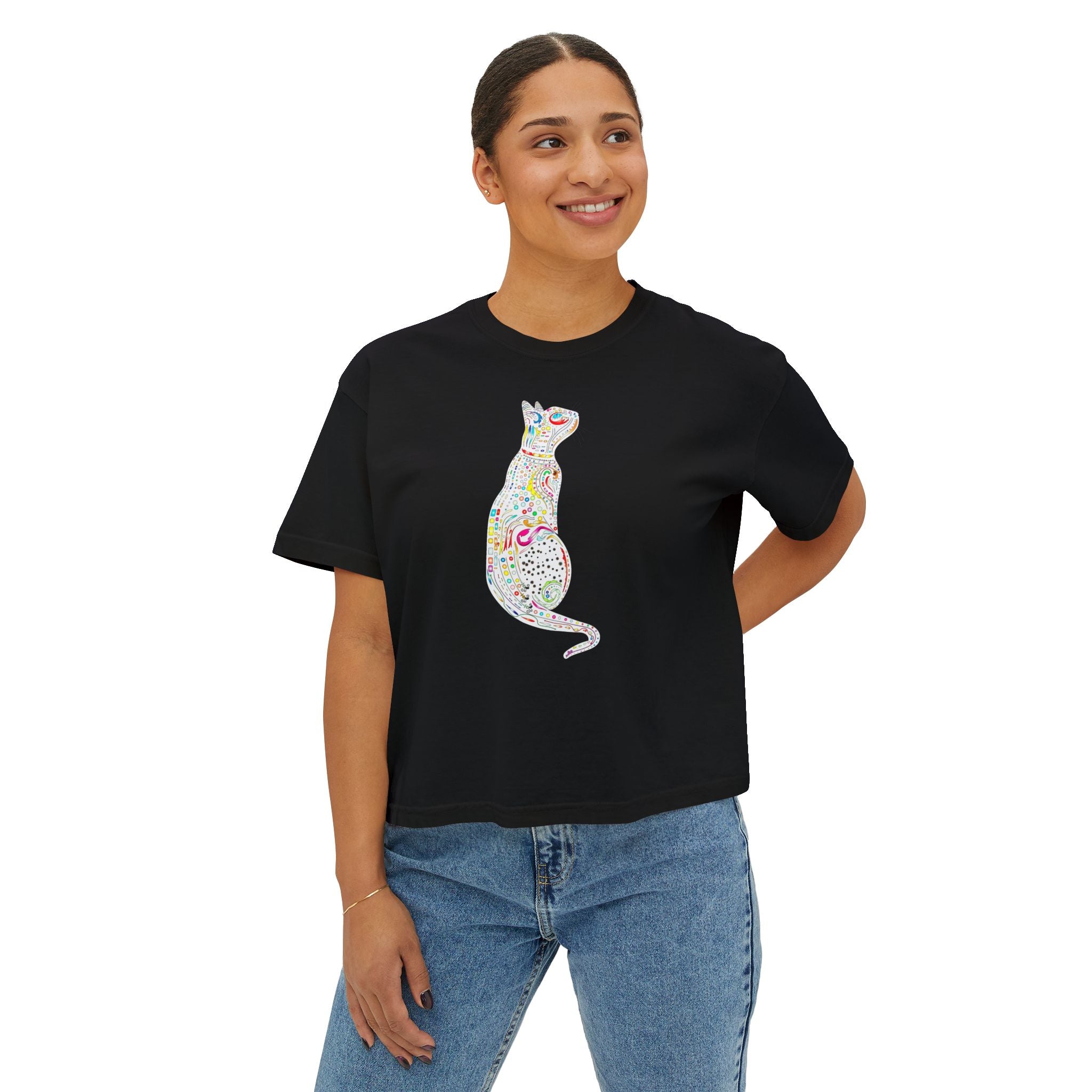 Cute Cat T-Shirt, Colorful Cat Graphic Tee, Cat Lover Gift Idea