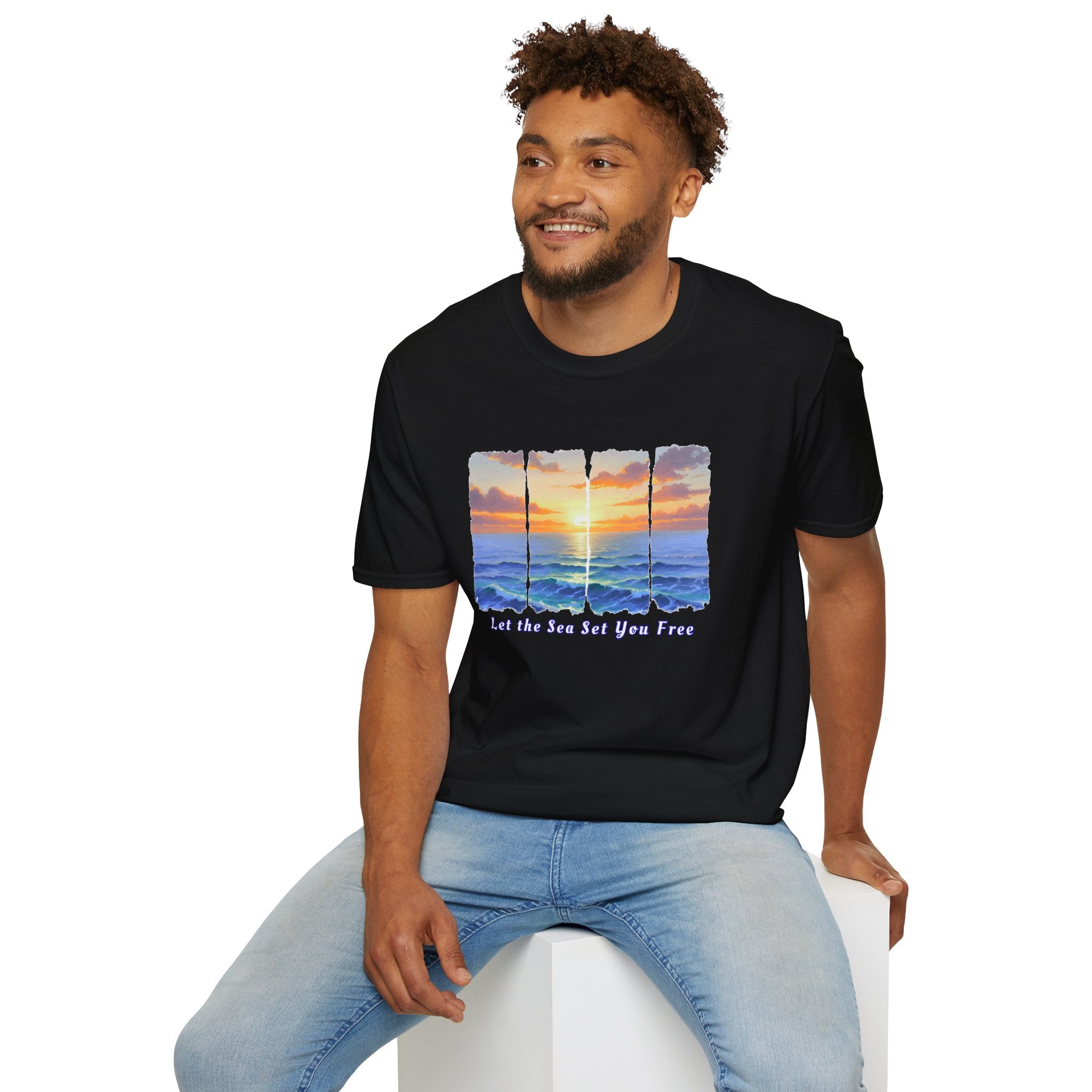 Sunset Ocean Shirt Let the Sea Set You Free Beach T Shirt Summer Vacation Tee Aesthetic Sea Wave Graphic Shirt