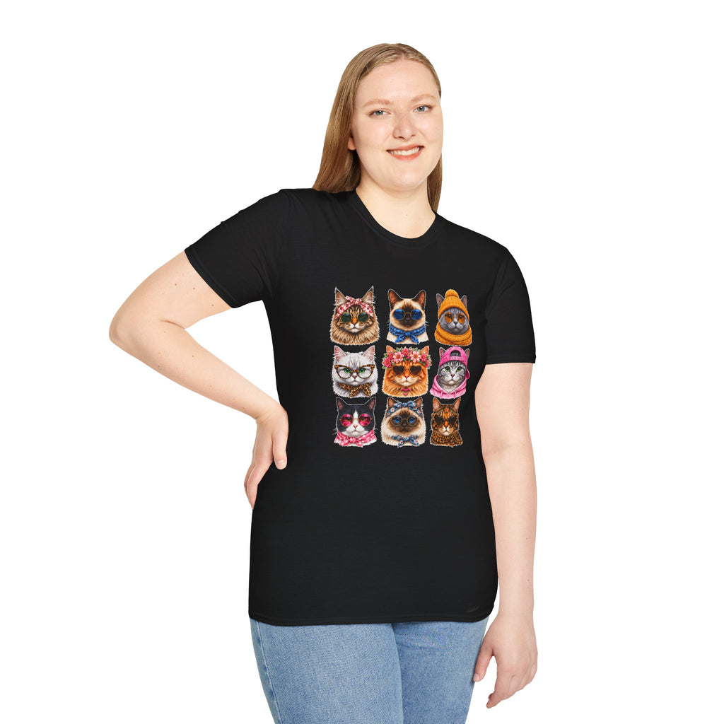 Cute Cat Faces T-Shirt, Cat Lover Tee, Funny Kitty Shirt, Colorful Cat Graphic Tee, Gift for Cat Mom, Cat Owner Gift, Animal Lover Shirt