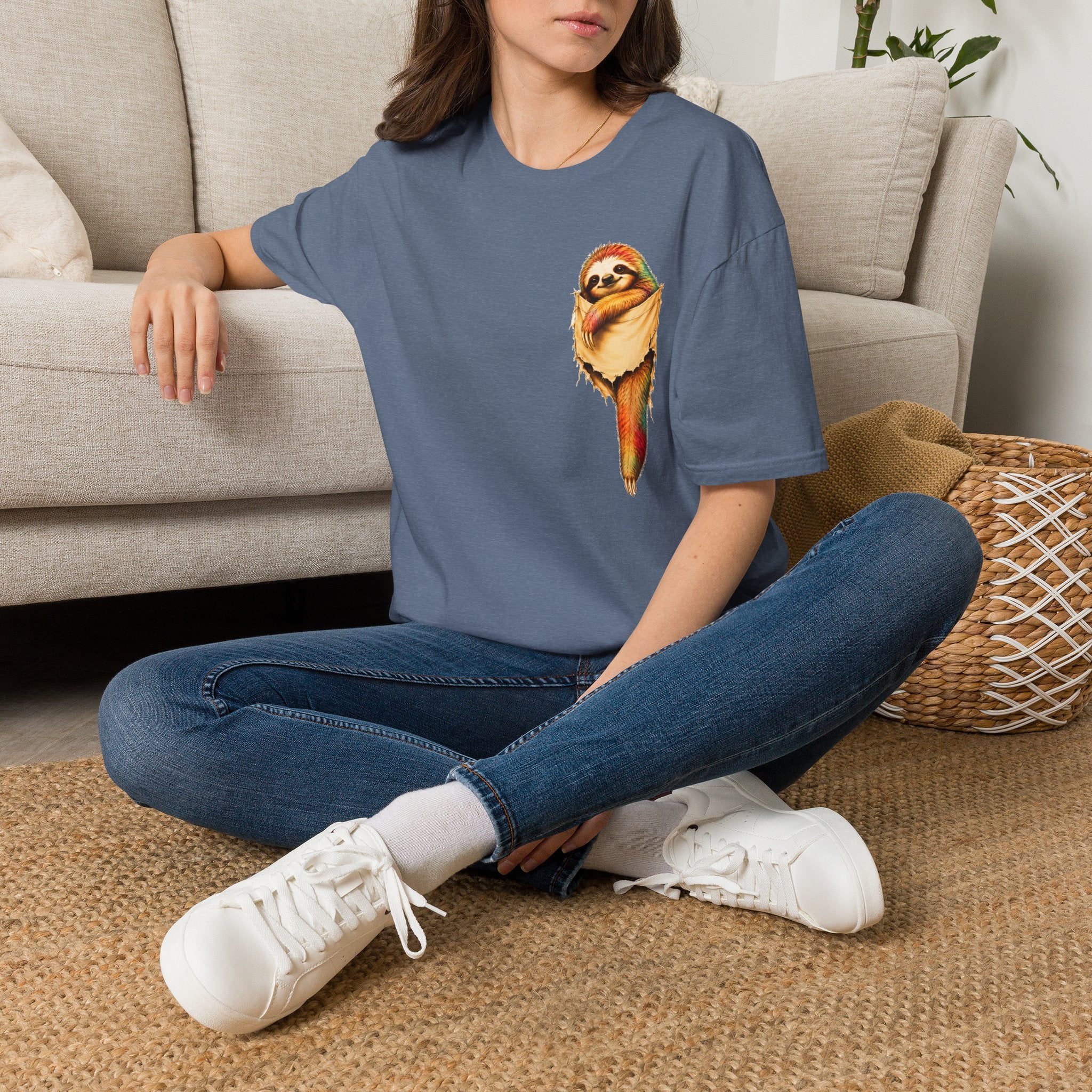 Sloth Pocket Tee — Cute Hugging Sloth Graphic T-Shirt