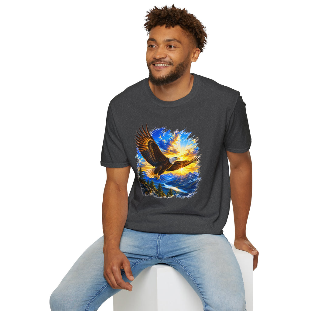 Majestic Eagle Sunset T-Shirt | Freedom Eagle Graphic Tee | Nature Wildlife Shirt | Mountain Sunset Unisex Tee | Outdoor Adventure Gift