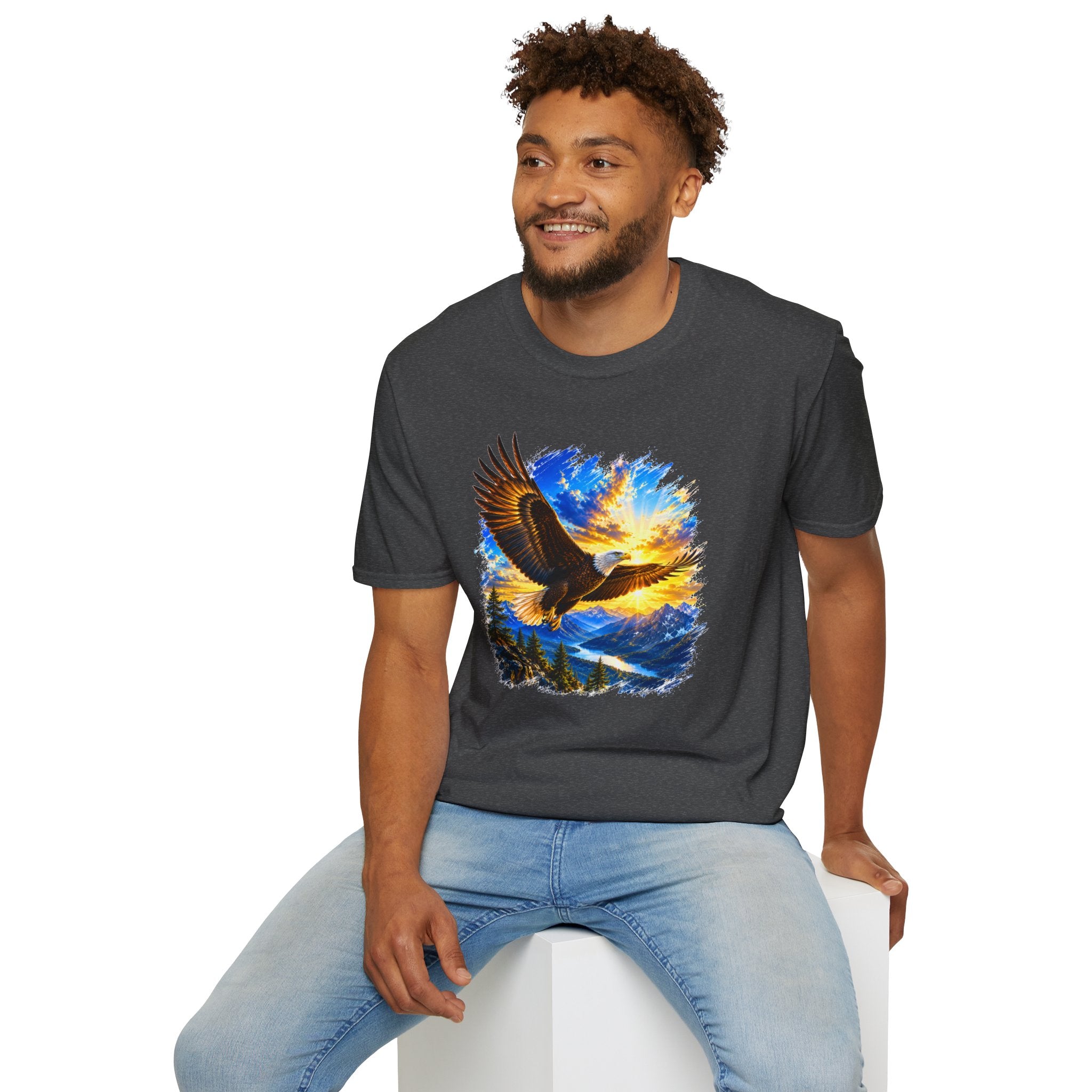 Majestic Eagle Sunset T-Shirt | Freedom Eagle Graphic Tee | Nature Wildlife Shirt | Mountain Sunset Unisex Tee | Outdoor Adventure Gift