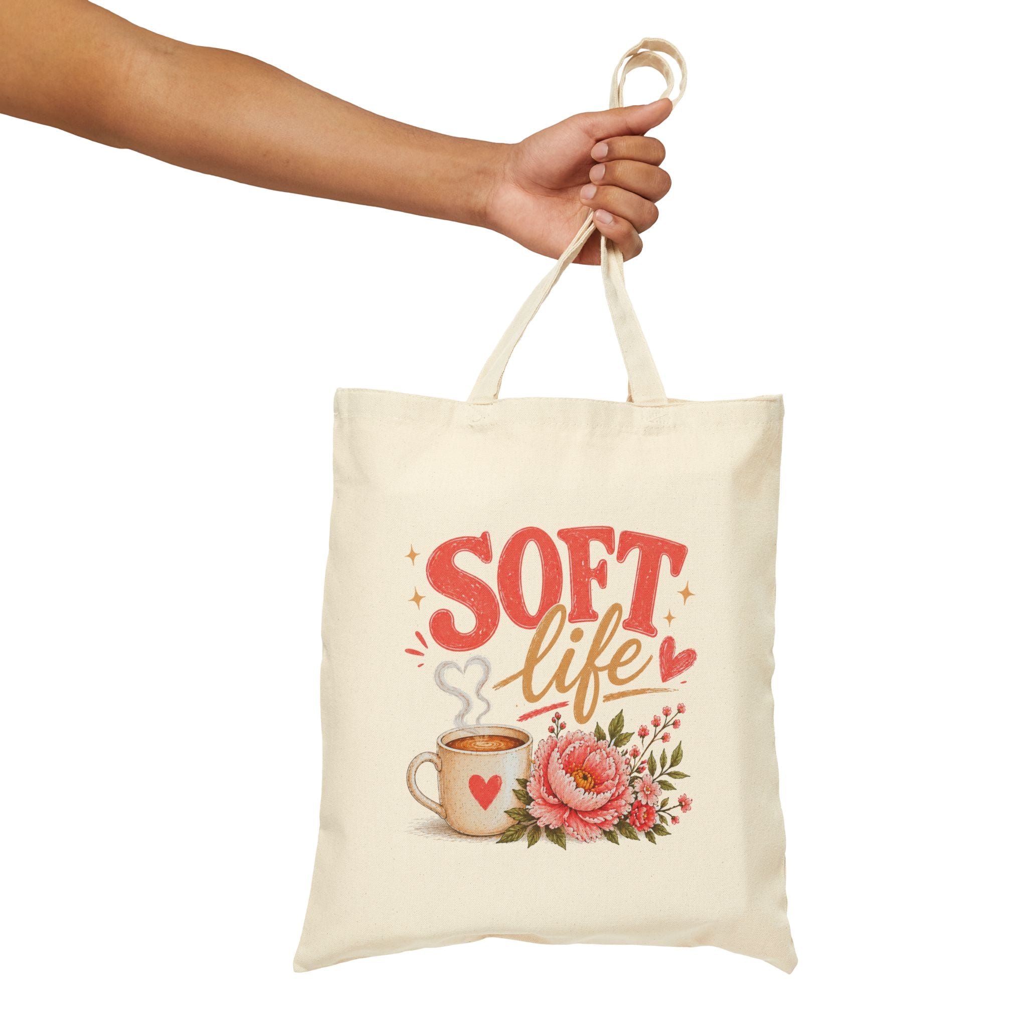 Tote Bag — "Soft Life" Floral Coffee Canvas Tote
