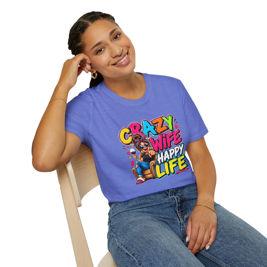 Crazy Wife Happy Life Shirt, Funny Wife T-Shirt, Funny Marriage Tee, Husband Gift, Couples Graphic Tee, Marriage Humor Shirt, Gift for Wife