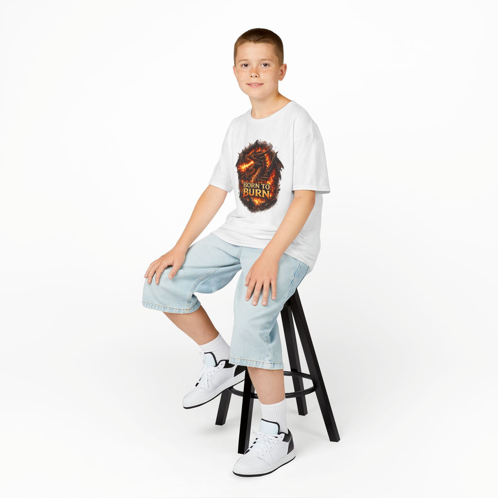 Kids Dragon Shirt, Fiery Dragon Tee for Boys, Fantasy Graphic T-Shirt, Gamer Kids Shirt, Cute Dragon Shirt, Born To Burn Tee