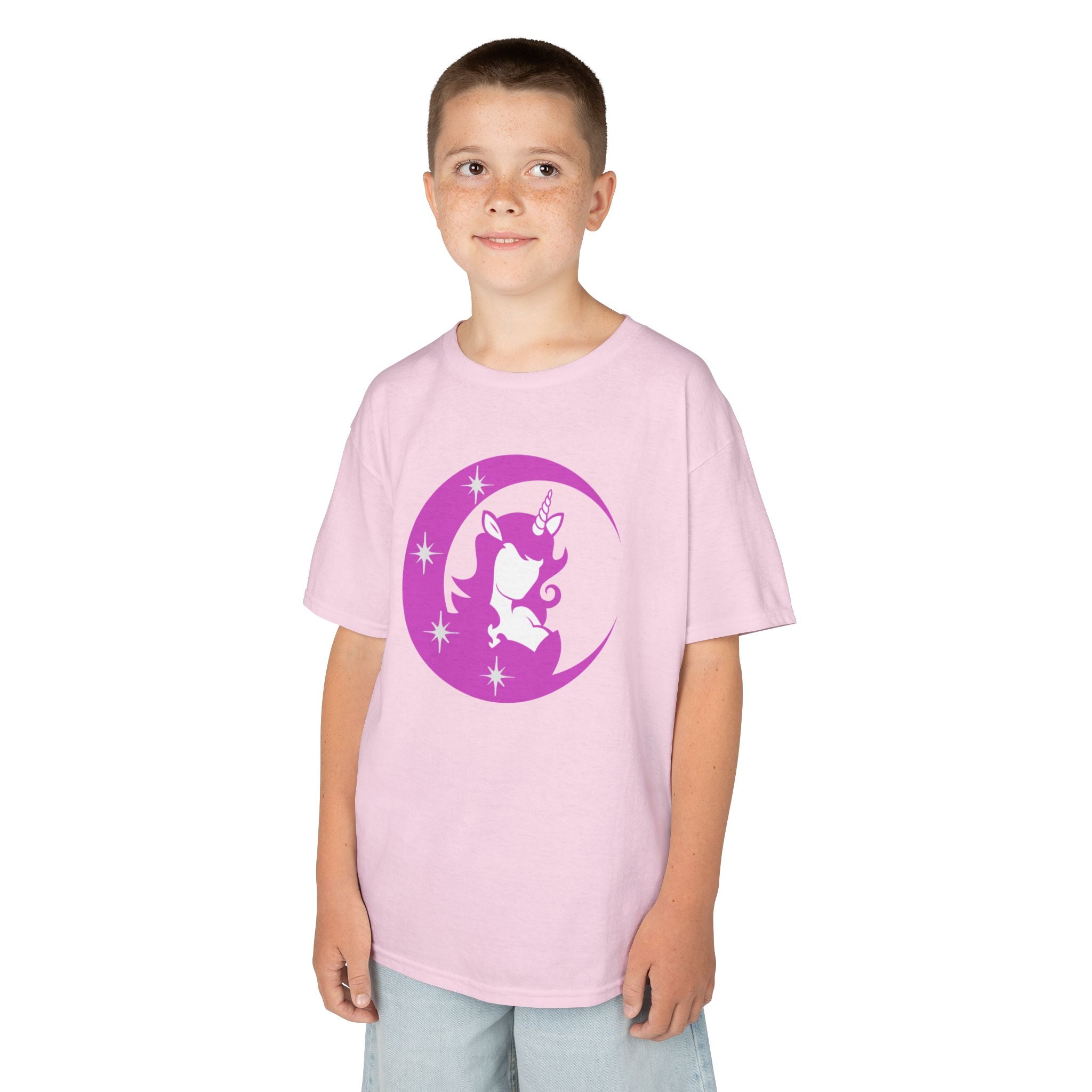 Kids T-Shirt — Pink Unicorn Moon Graphic Tee for Girls