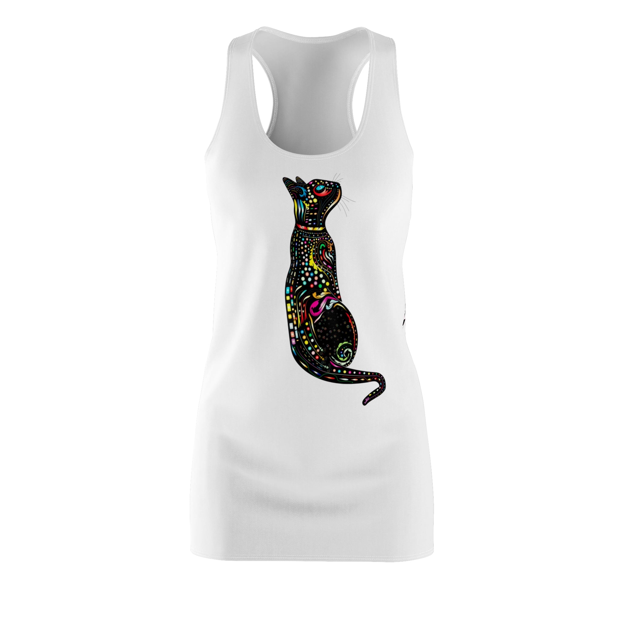 Cat Lover Dress, Colorful Artistic Cat Design, Racerback Dress