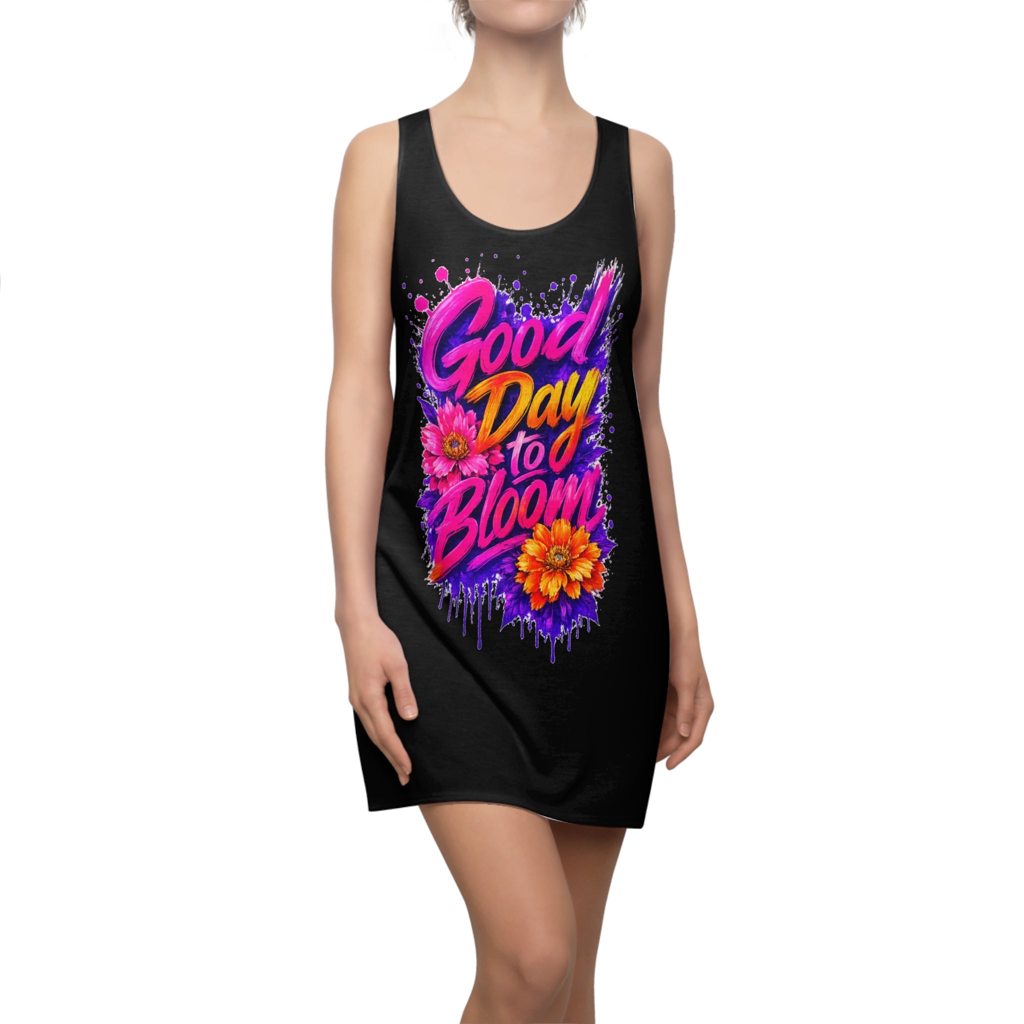 Good Day to Bloom Racerback Dress | Floral Graphic Summer Dress | Women's Casual Beach Vacation Dress | Colorful Flower Print