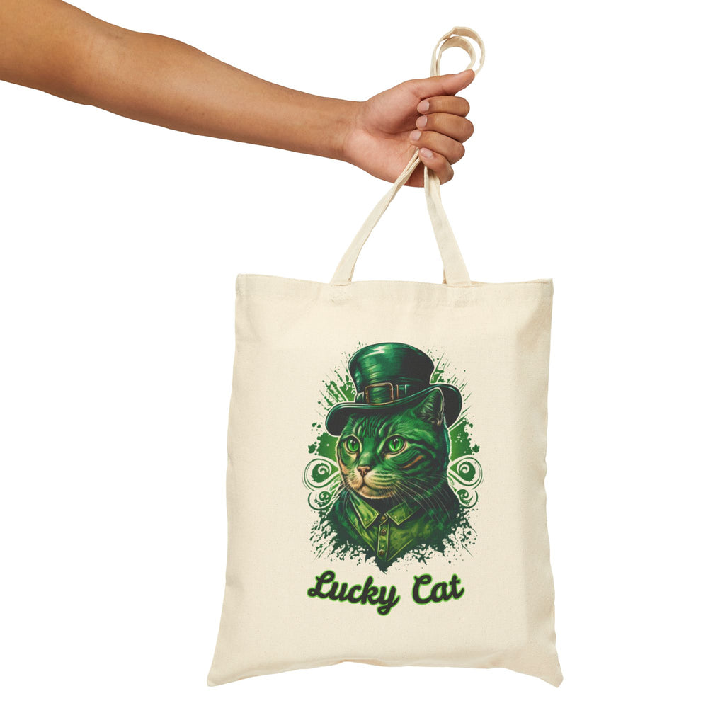 Lucky Cat Tote Bag – St. Patrick’s Day Green Kitty Canvas Tote