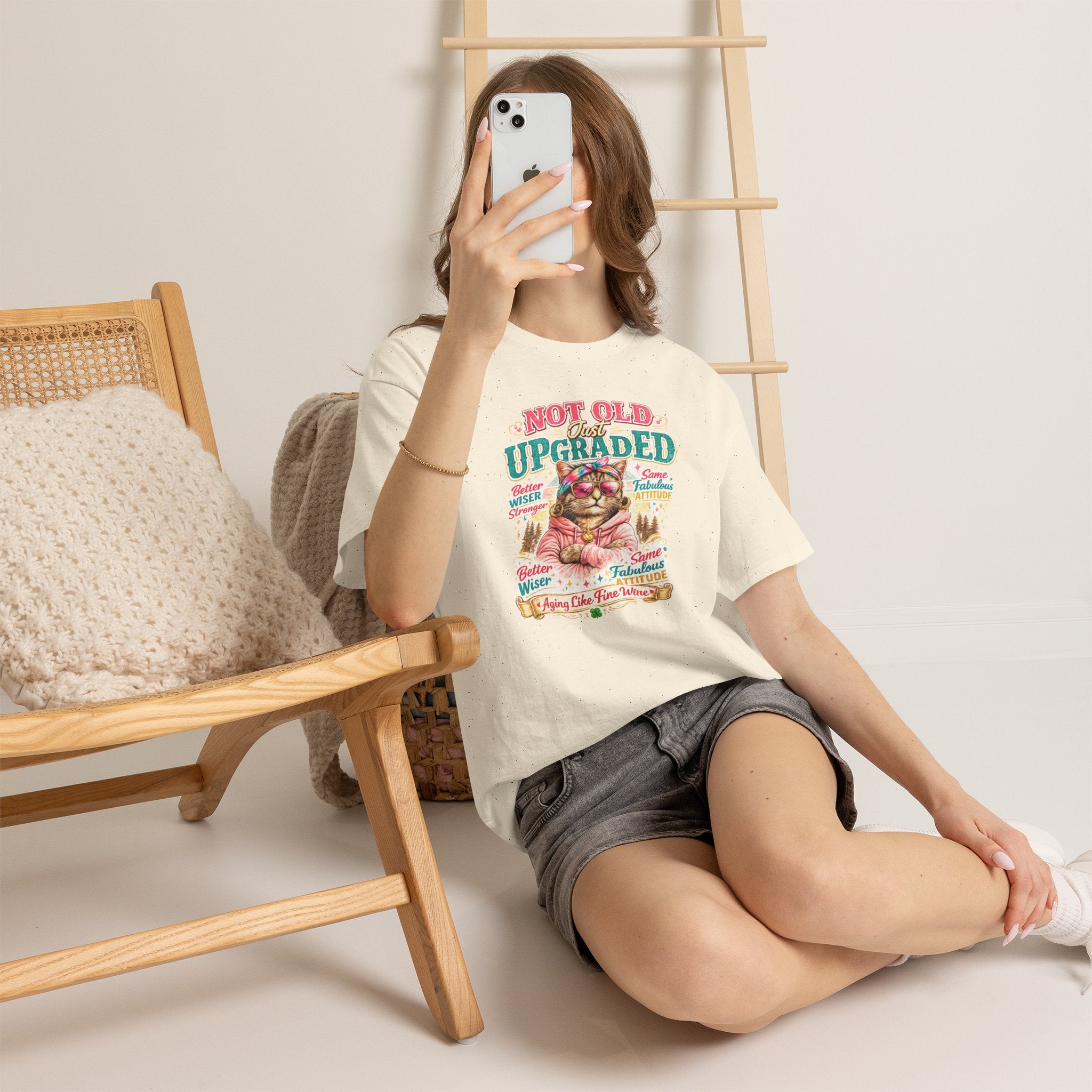 Not Old Just Upgraded Cat T-Shirt | Funny Cat Lover Tee | Vintage Birthday Shirt | Cute Kitty Graphic Tee | Gift for Cat Mom | Cat Lover Gift