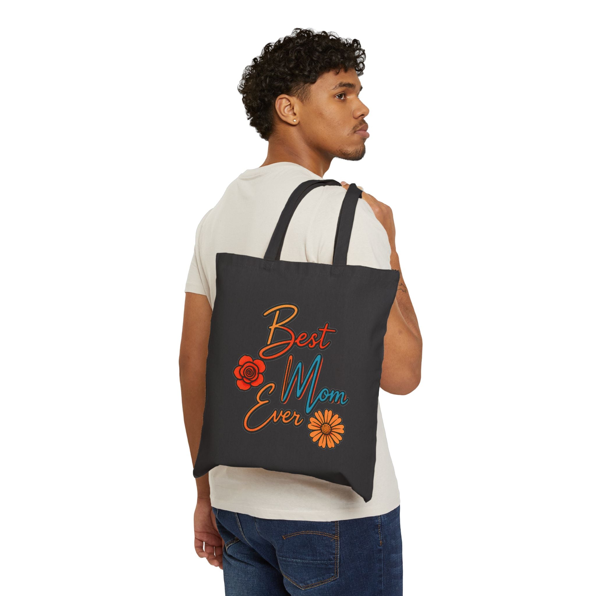 Best Mom Ever Tote Bag, Floral Canvas Bag, Cute Gift for Mom, Retro Style Reusable Bag, Mother’s Day Gift