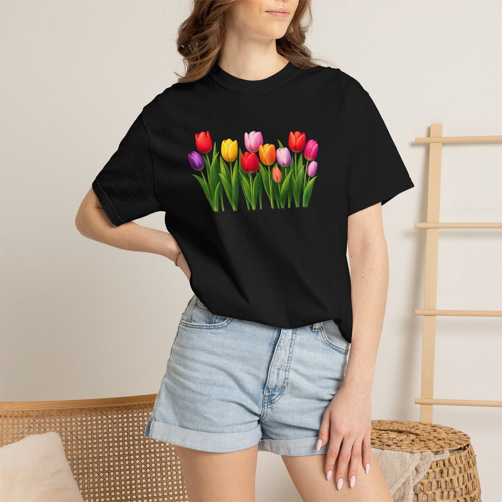Colorful Tulip Shirt, Floral T-Shirt for Women, Botanical Graphic Tee, Spring Garden Shirt, Comfort Colors Tee
