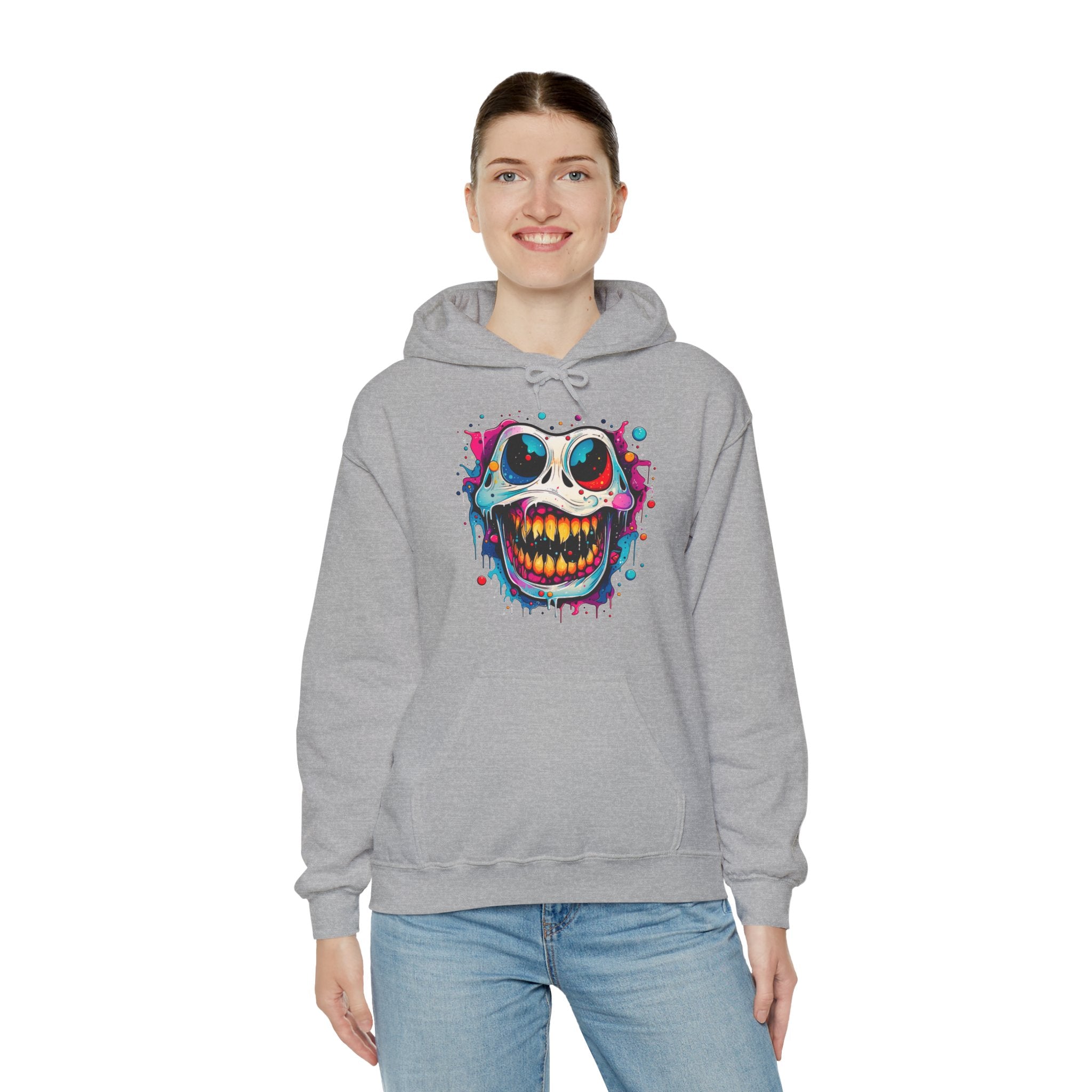 Unisex Skull Smile Hoodie - Colorful Drippy Graffiti Skull Pullover