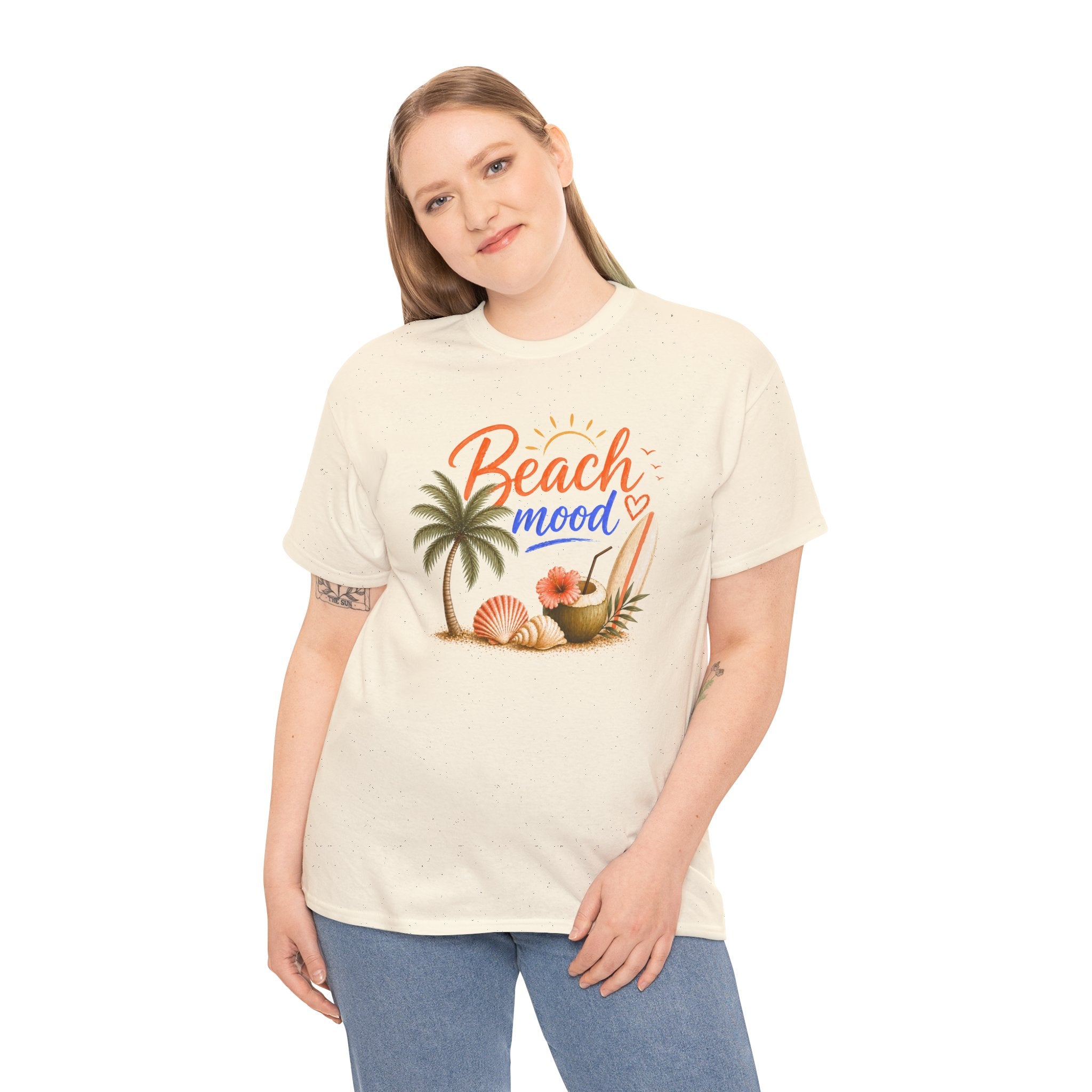 Beach Mood T-Shirt - Tropical Palm, Seashell Graphic Tee