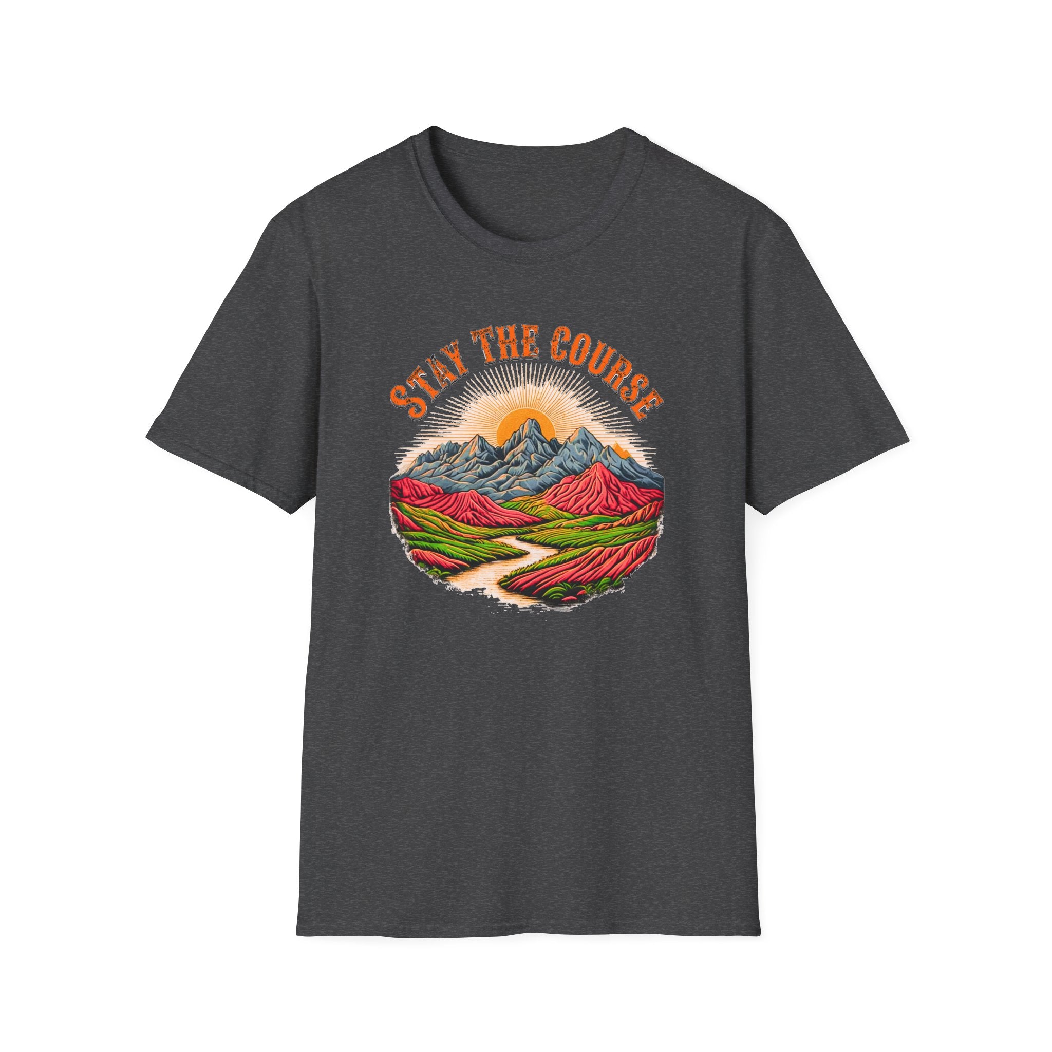 Stay The Course Vintage T-Shirt, Retro Mountain Sunset Tee, Motivational Graphic Shirt, Nature Hiking Tee, Unisex Aesthetic Tee