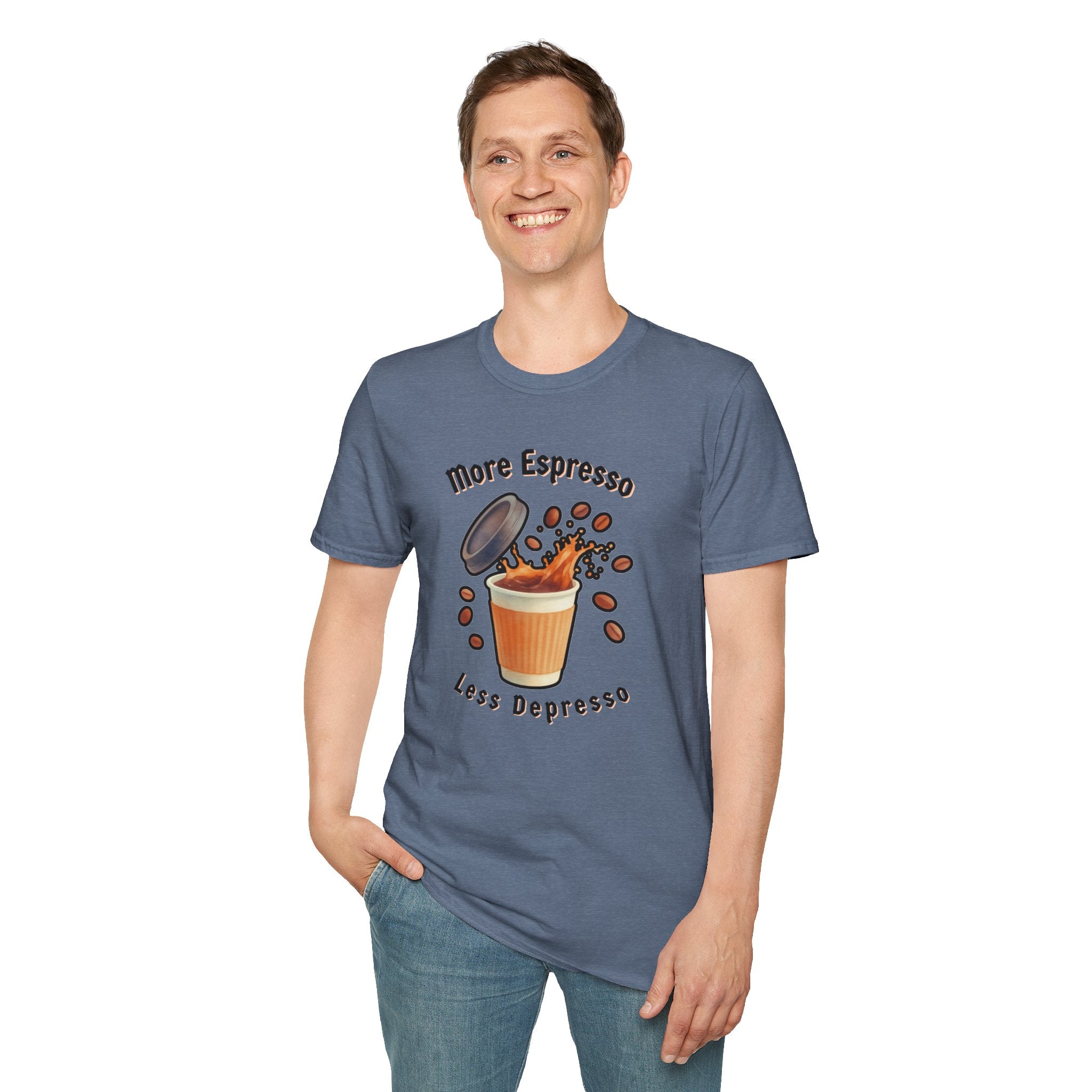 More Espresso Less Depresso Shirt, Funny Coffee T-Shirt, Cute Barista Gift, Coffee Lover Tee