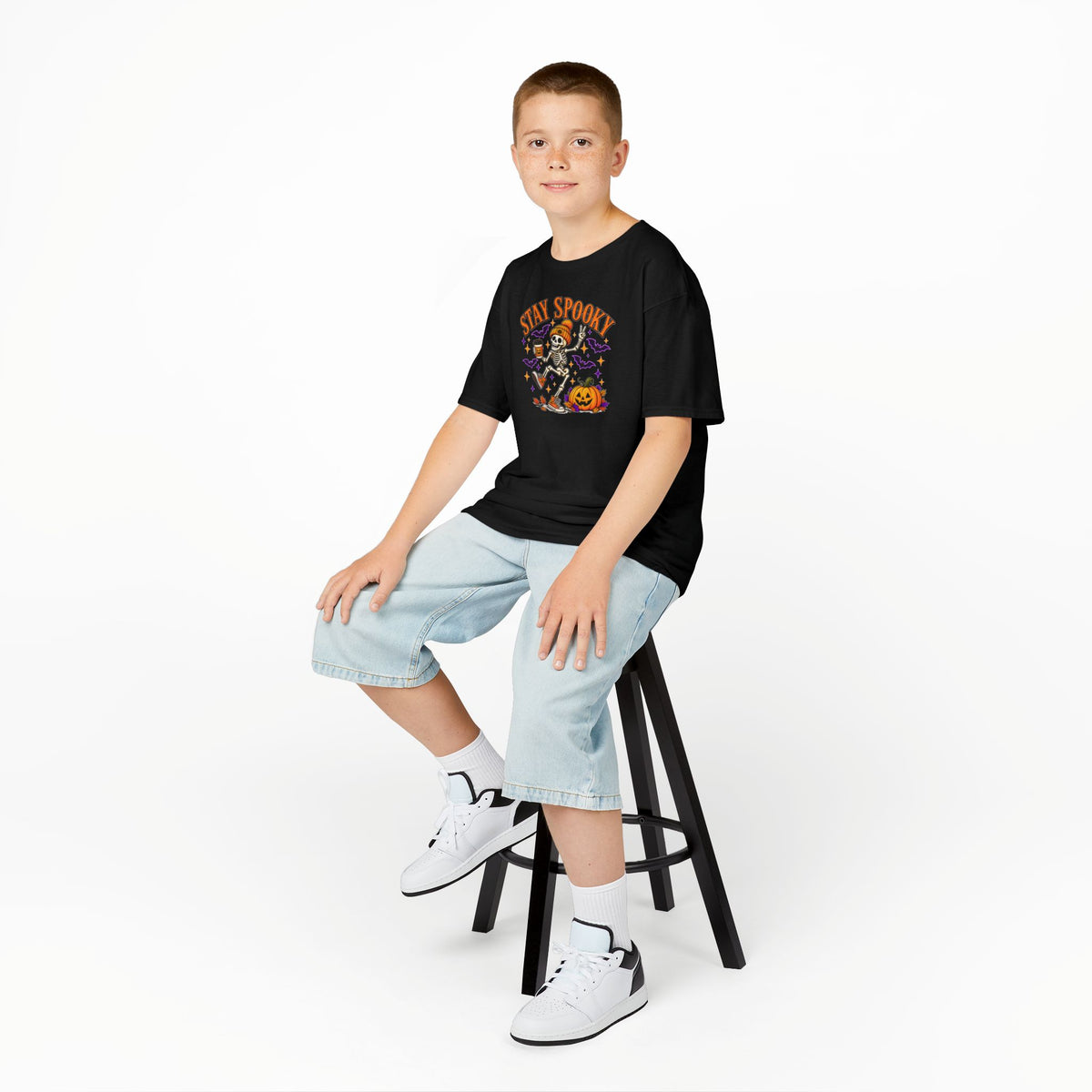 Kids Halloween Shirt, Stay Spooky Skeleton Tee, Pumpkin Graphic T-Shirt, Spooky Season Kids Tee