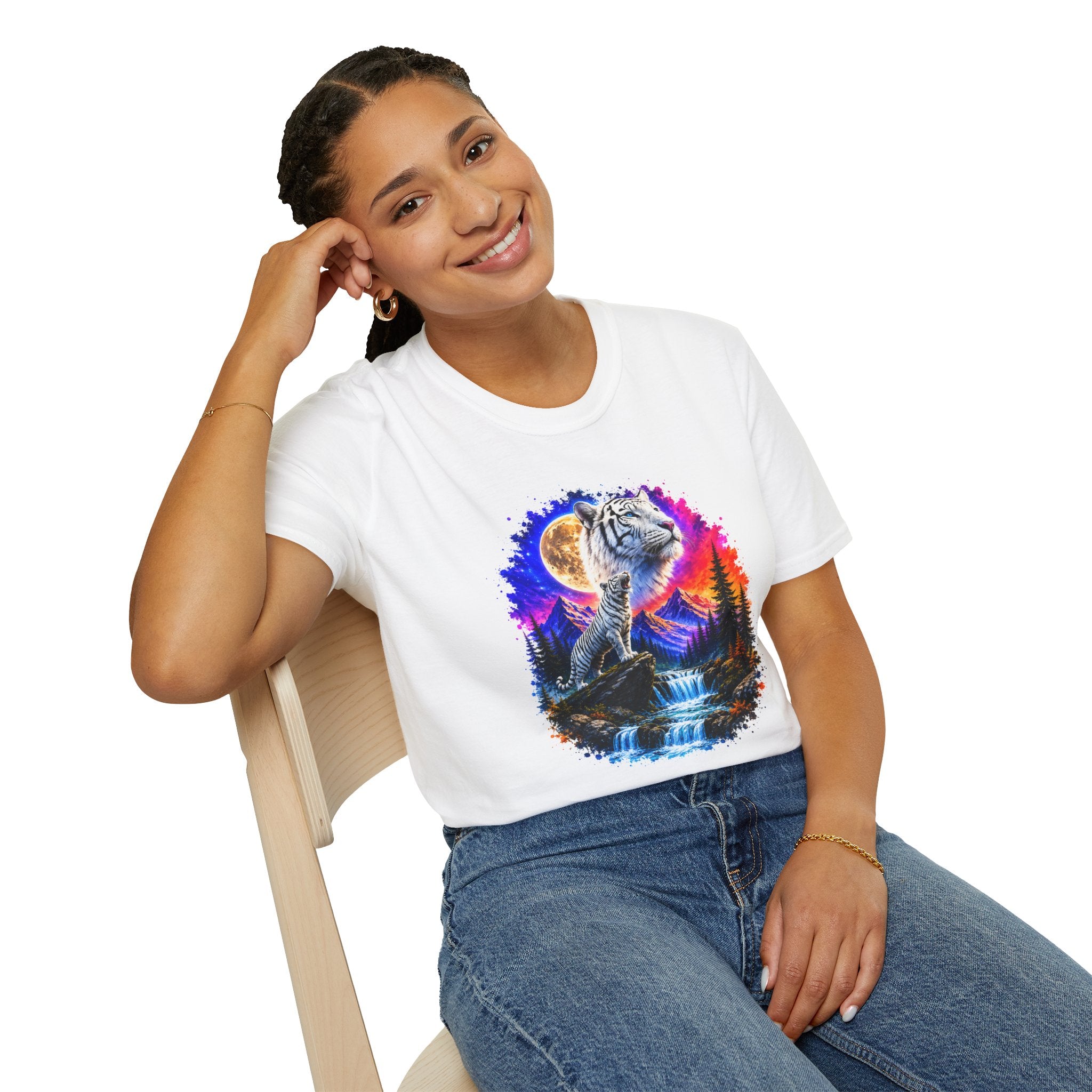 White Tiger Moon T-Shirt | Colorful Wildlife Graphic Tee | Big Cat Lover Gift | Nature Shirt