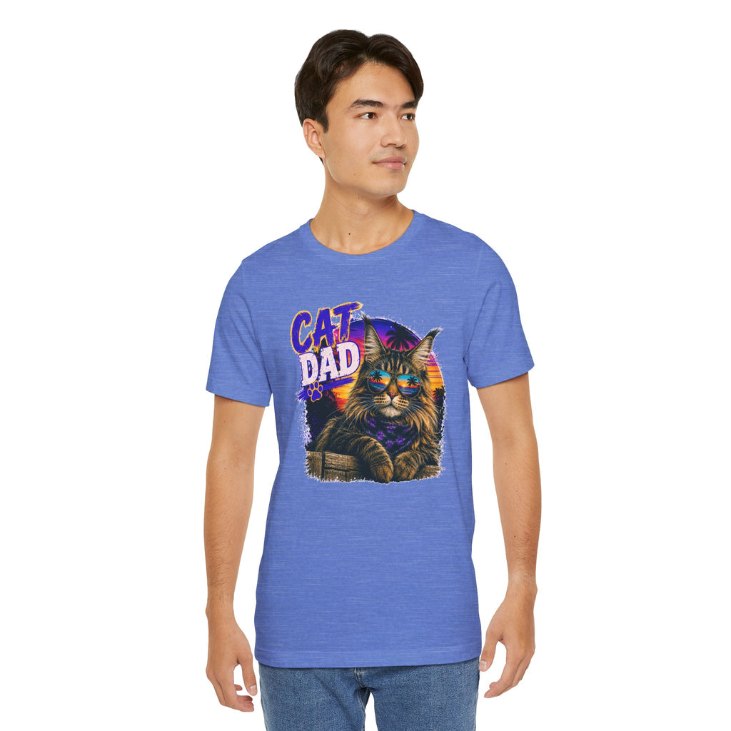 Cat Dad Maine Coon T-Shirt | Retro Sunset Cat Lover Shirt | Funny Cat Dad Gift | Vintage Graphic Tee for Men