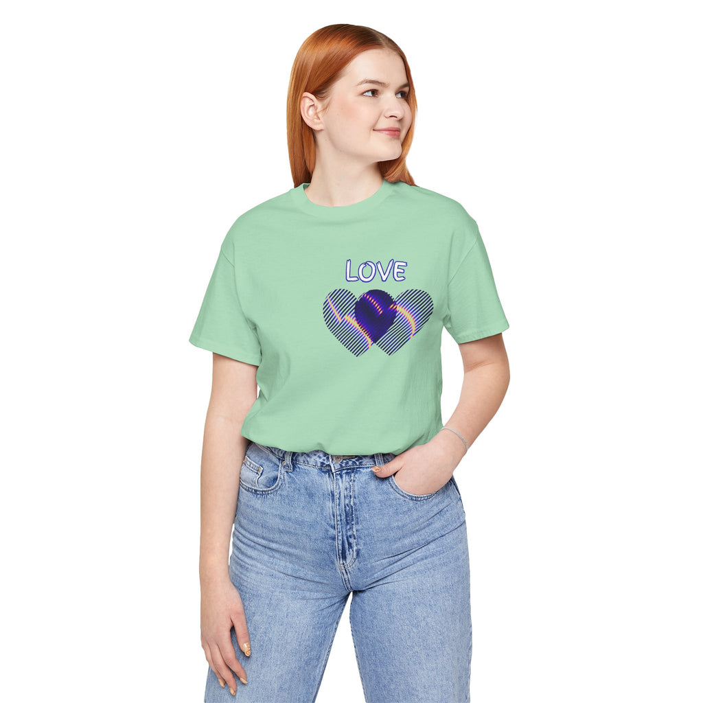 Love Heart Graphic Tee — Retro Purple Striped Hearts