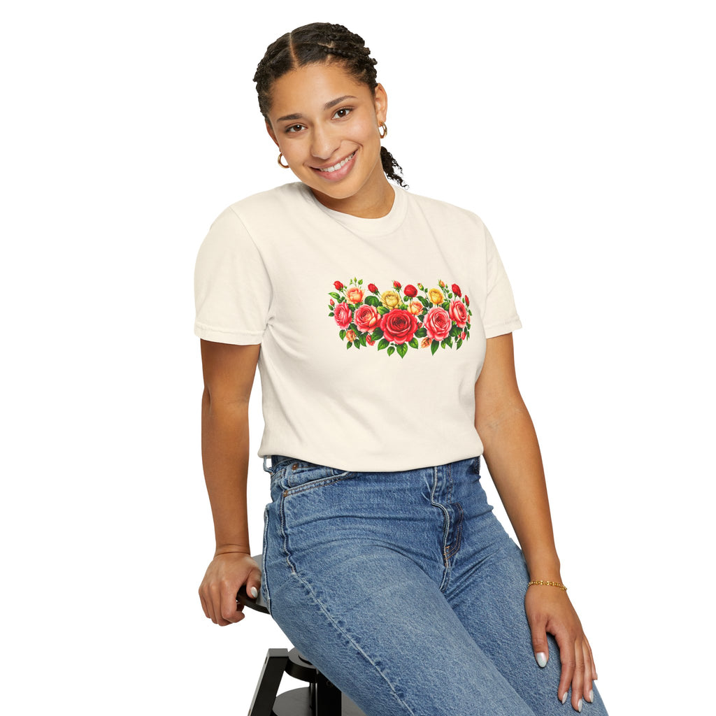 Colorful Floral T-Shirt for Women, Rose Flower Shirt, Botanical Graphic Tee, Cute Garden Shirt, Cottagecore Gift, Comfort Colors Tee