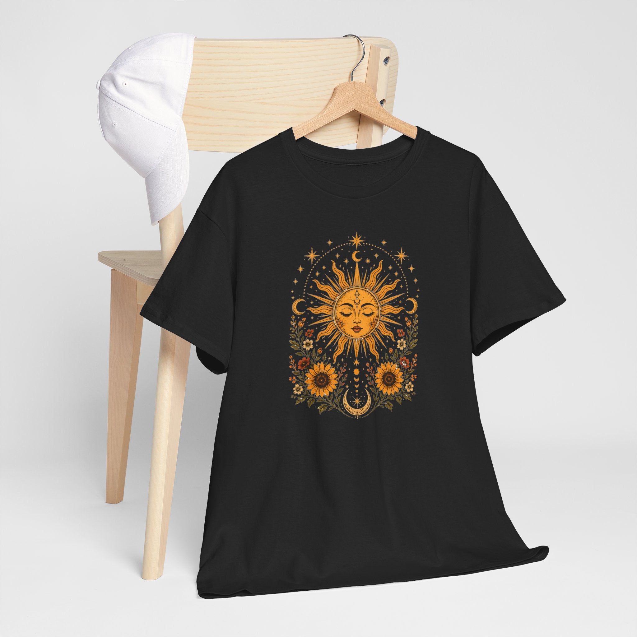 Sun & Sunflower Graphic T-Shirt, Boho Celestial Tee, Vintage Sun Shirt, Spiritual Aesthetic Top, Gift for Her