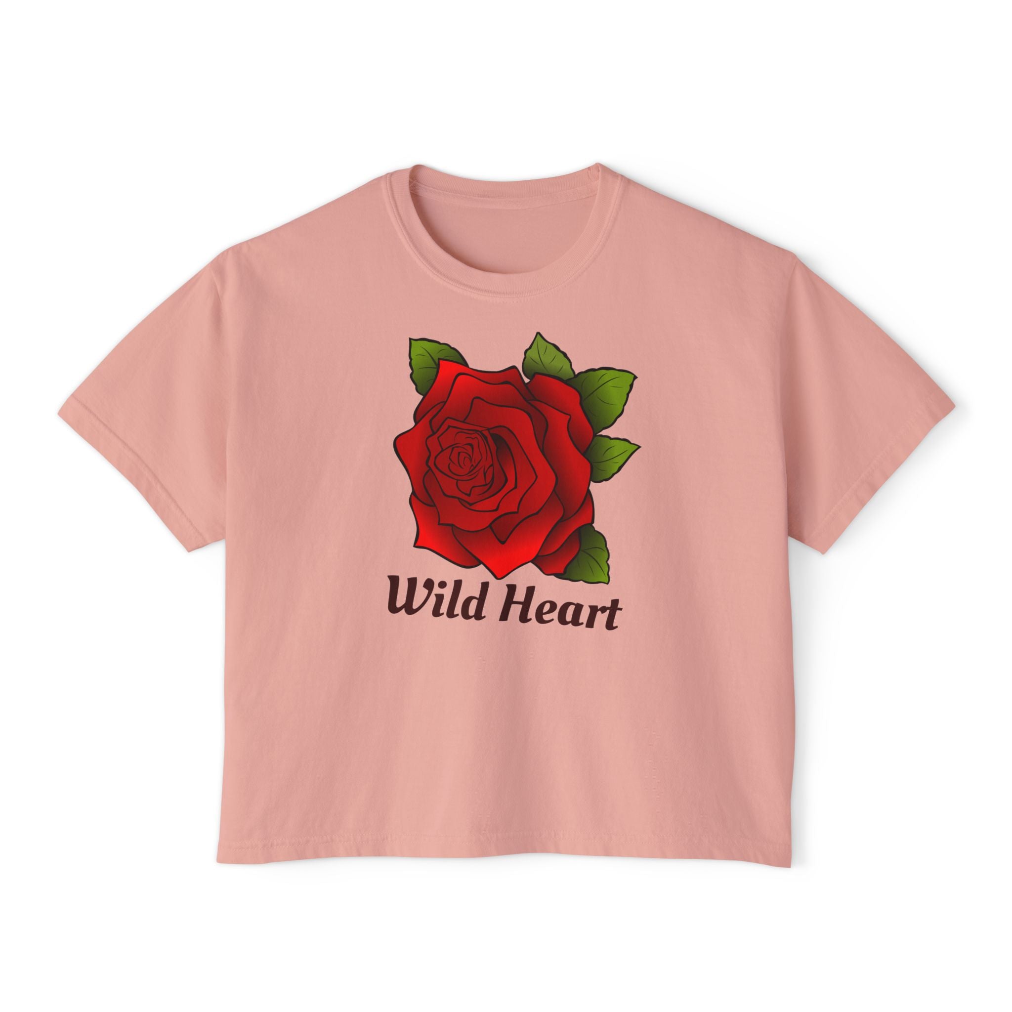 Wild Heart Rose T-Shirt for Women Vintage Floral Boxy Tee