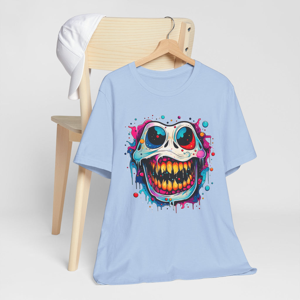 Unisex Skull Smile Tee -Vibrant Neon Drip Horror Graphic T Shirt