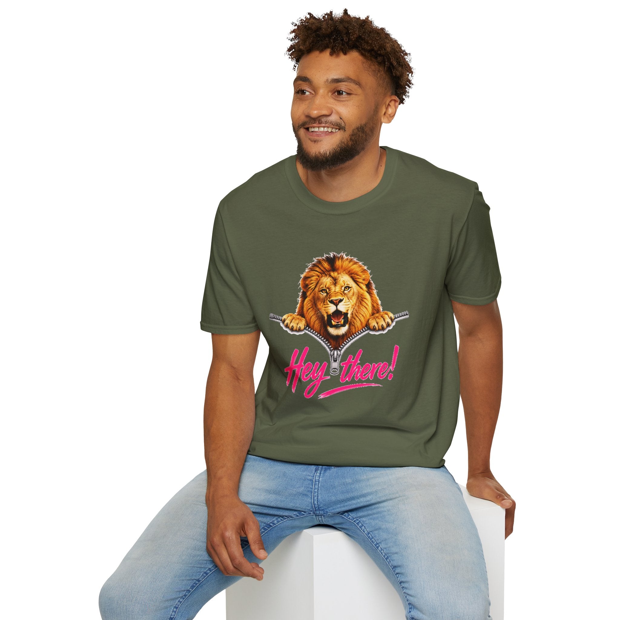 Lion Graphic Tee, Hey There Lion Shirt, Cute Roaring Lion T-Shirt, Funny Animal Graphic Tee, Unisex Casual Shirt