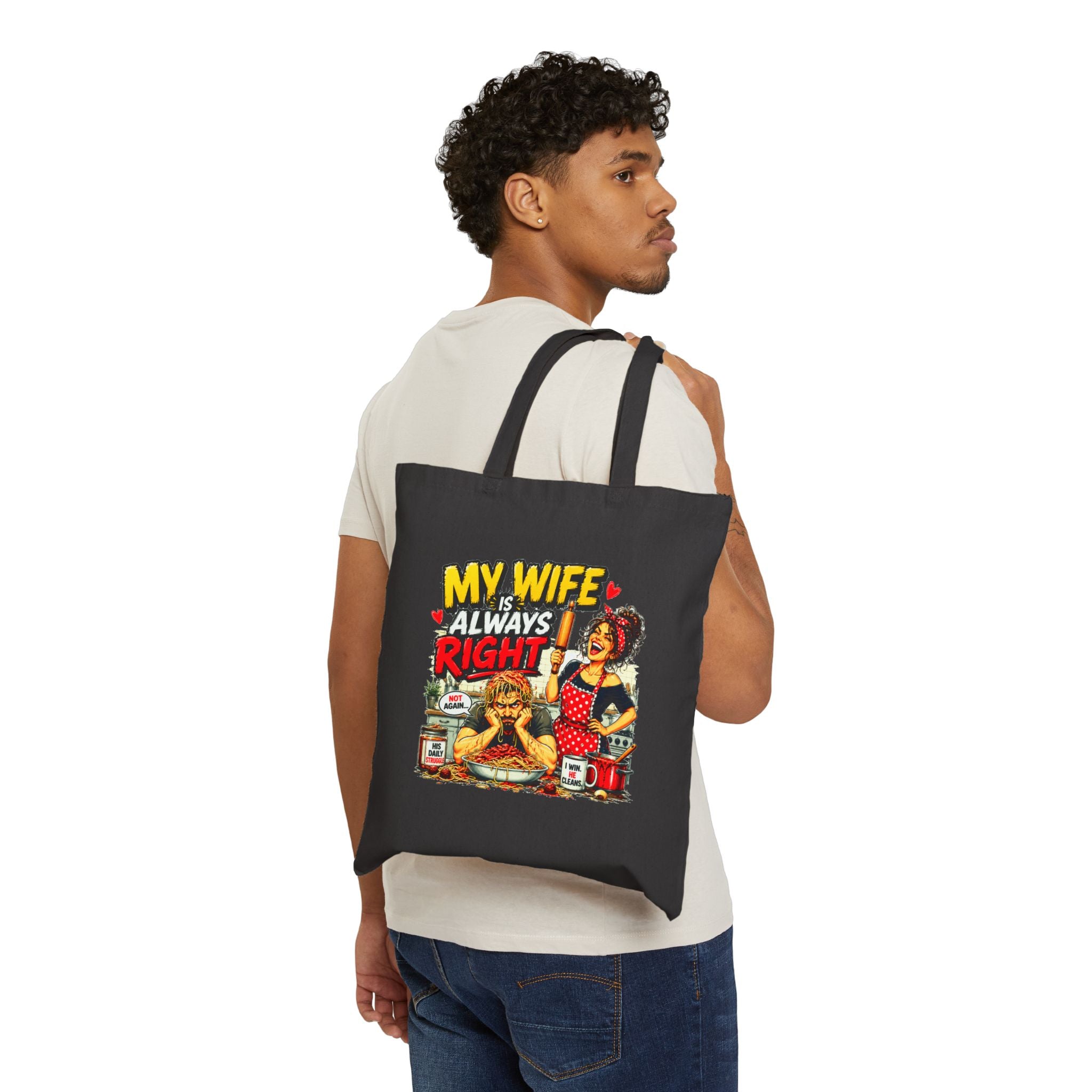 Funny My Wife Is Always Right Tote Bag, Husband Gift, Marriage Humor Bag, Anniversary Gift for Him, Funny Couple Canvas Tote
