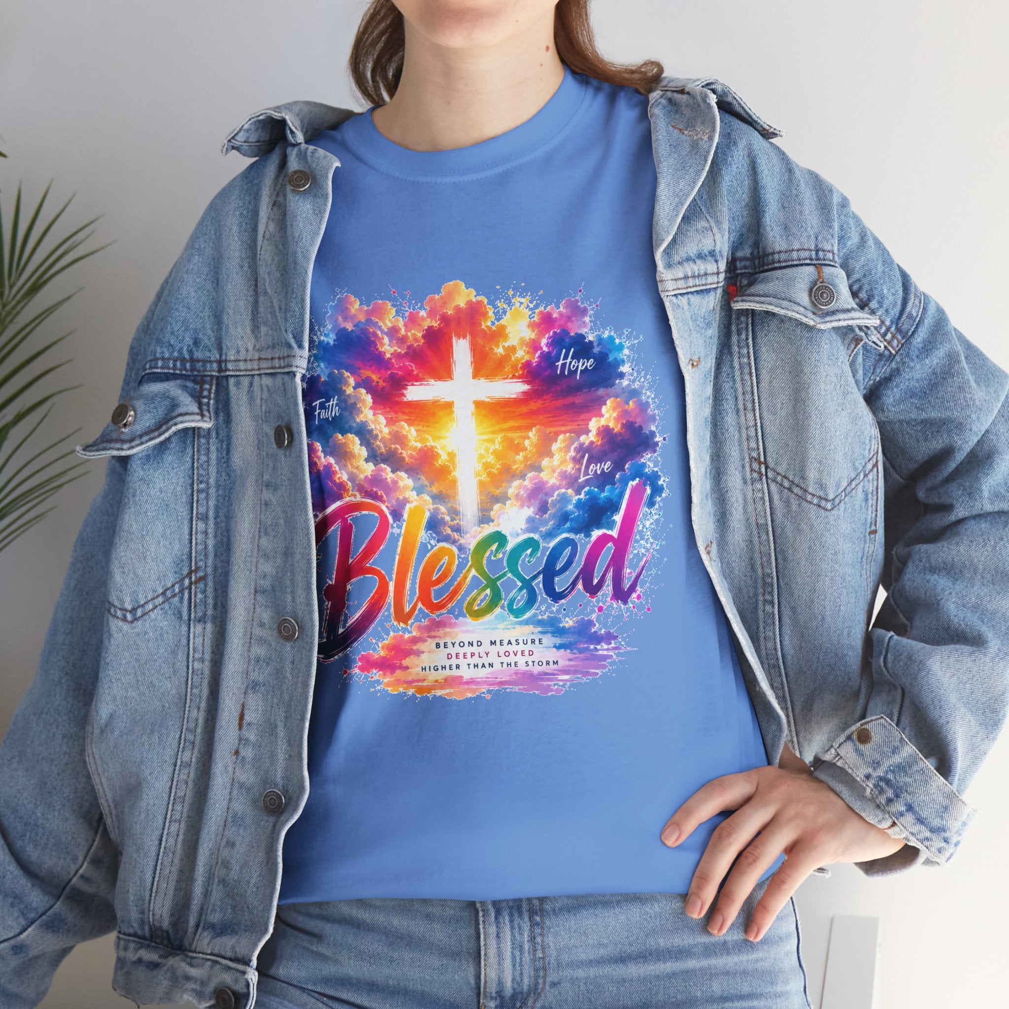 Blessed Christian T-Shirt, Colorful Cross Shirt, Faith Graphic Tee, Jesus Lover Gift, Religious Unisex Shirt