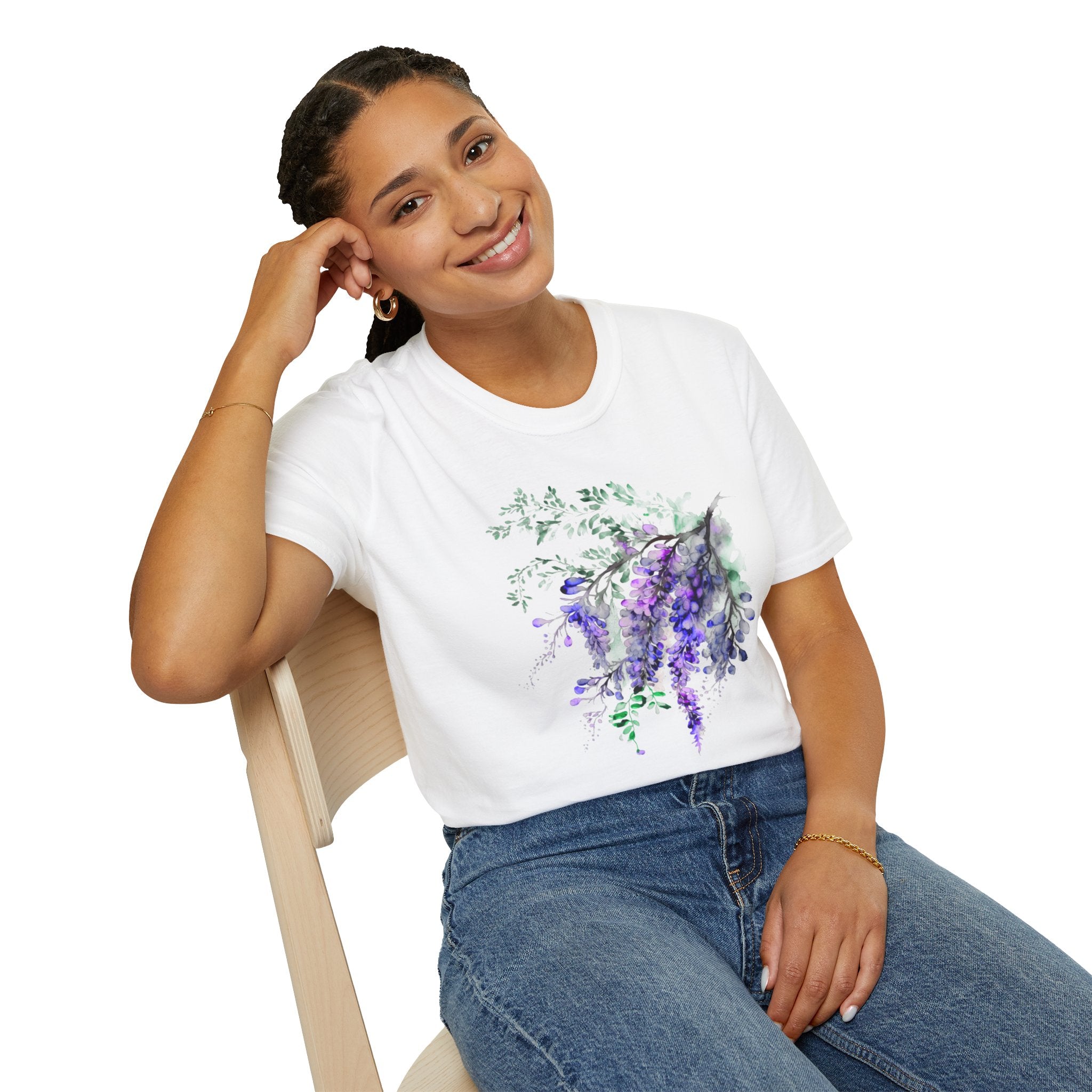 Floral Wisteria T-Shirt, Watercolor Flower Tee, Aesthetic Botanical Shirt, Gift for Her, Spring Outfit