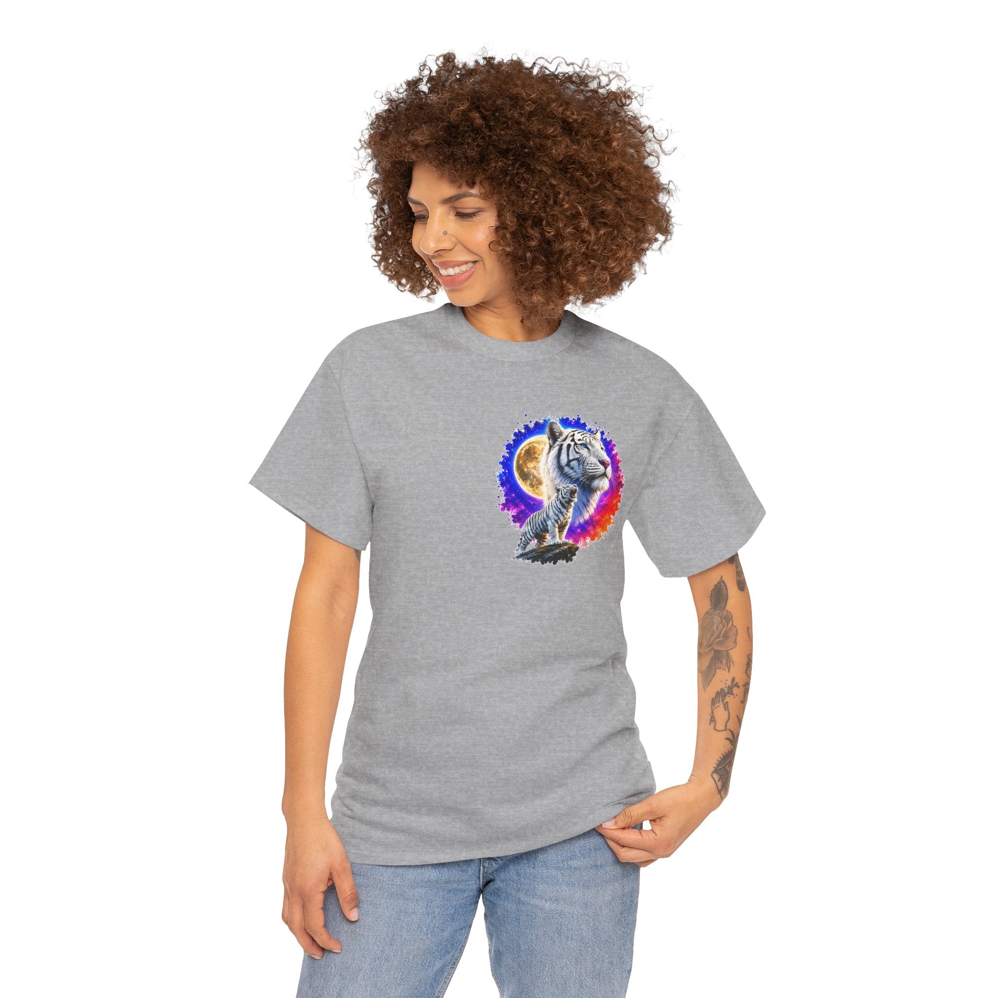 White Tiger Moon T-Shirt | Colorful Wildlife Graphic Tee | Big Cat Lover Gift | Unisex Nature Shirt