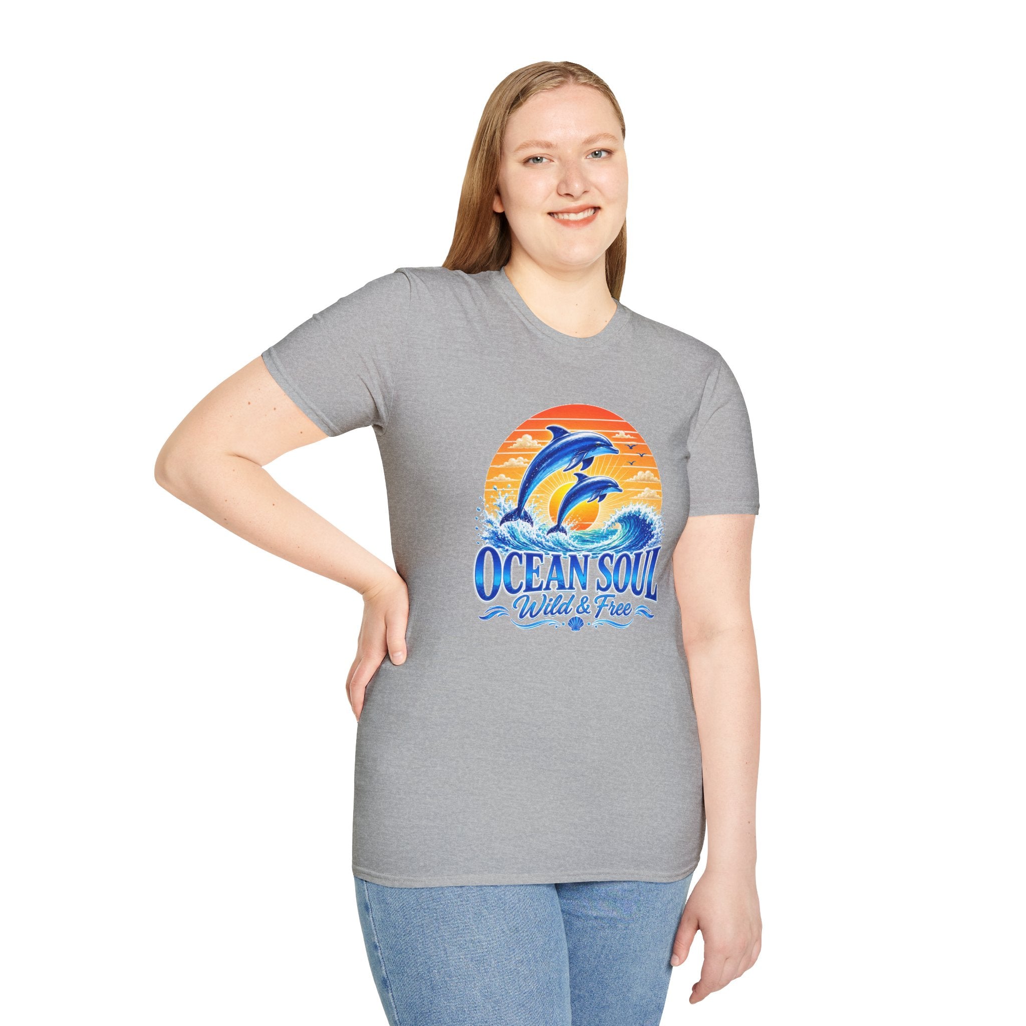 Ocean Soul Dolphin T-Shirt | Wild & Free Beach Tee | Coastal Summer Shirt | Ocean Lover Gift | Dolphin Graphic Unisex Tee