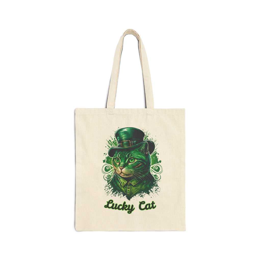 Lucky Cat Tote Bag – St. Patrick’s Day Green Kitty Canvas Tote
